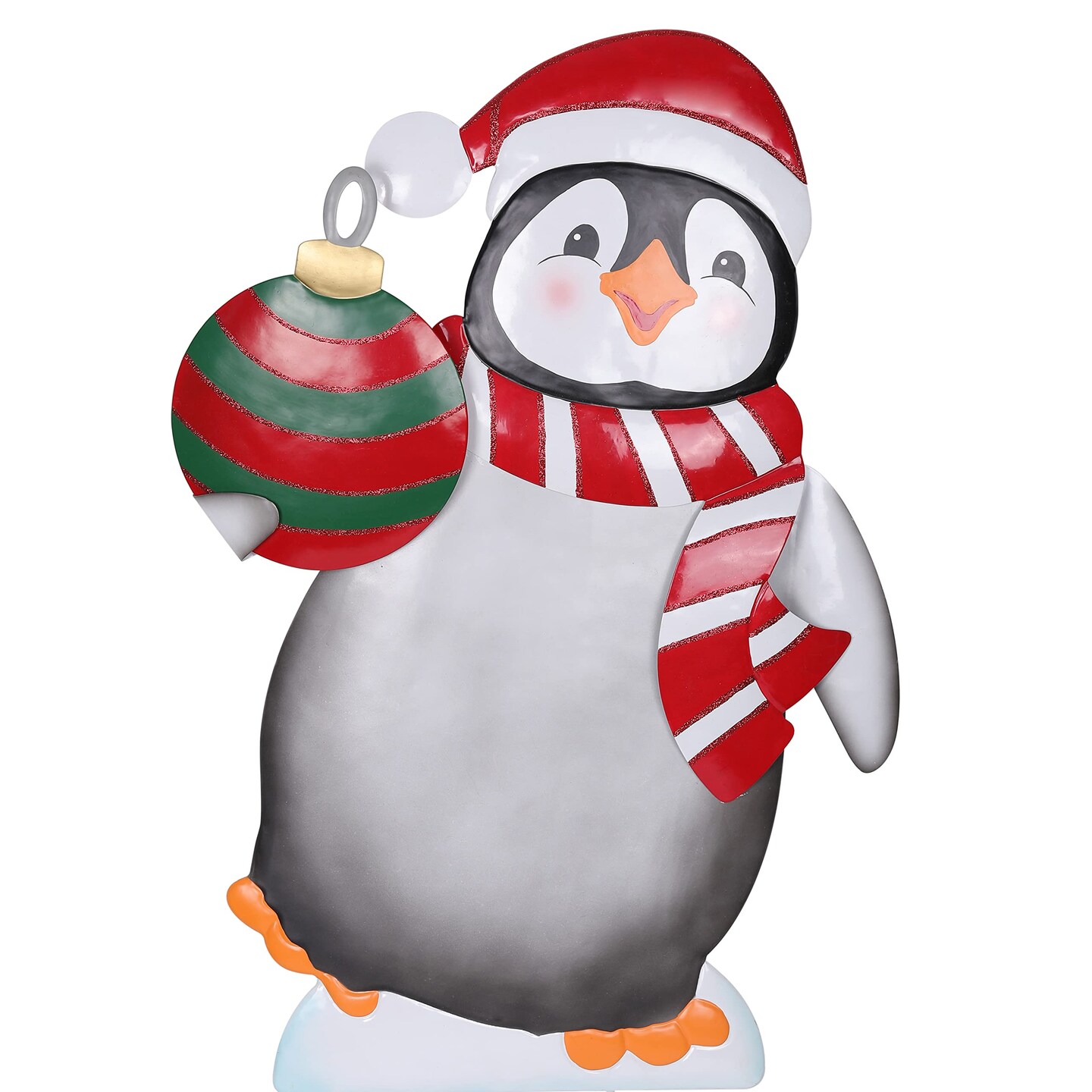 Haute Decor 24 Inch Tall Metal Christmas Penguin Outdoor Yard Decoration - Lawn Stake Included - Large, Cute Holiday Display
