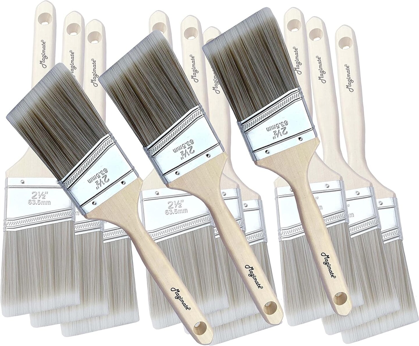 2 1/2 Inch Angled Stain Brush Bulk Pack, Wood Paint Brushes for Trimming Furniture, Baseboards, Fence and Walls &#x2013; Set of 12