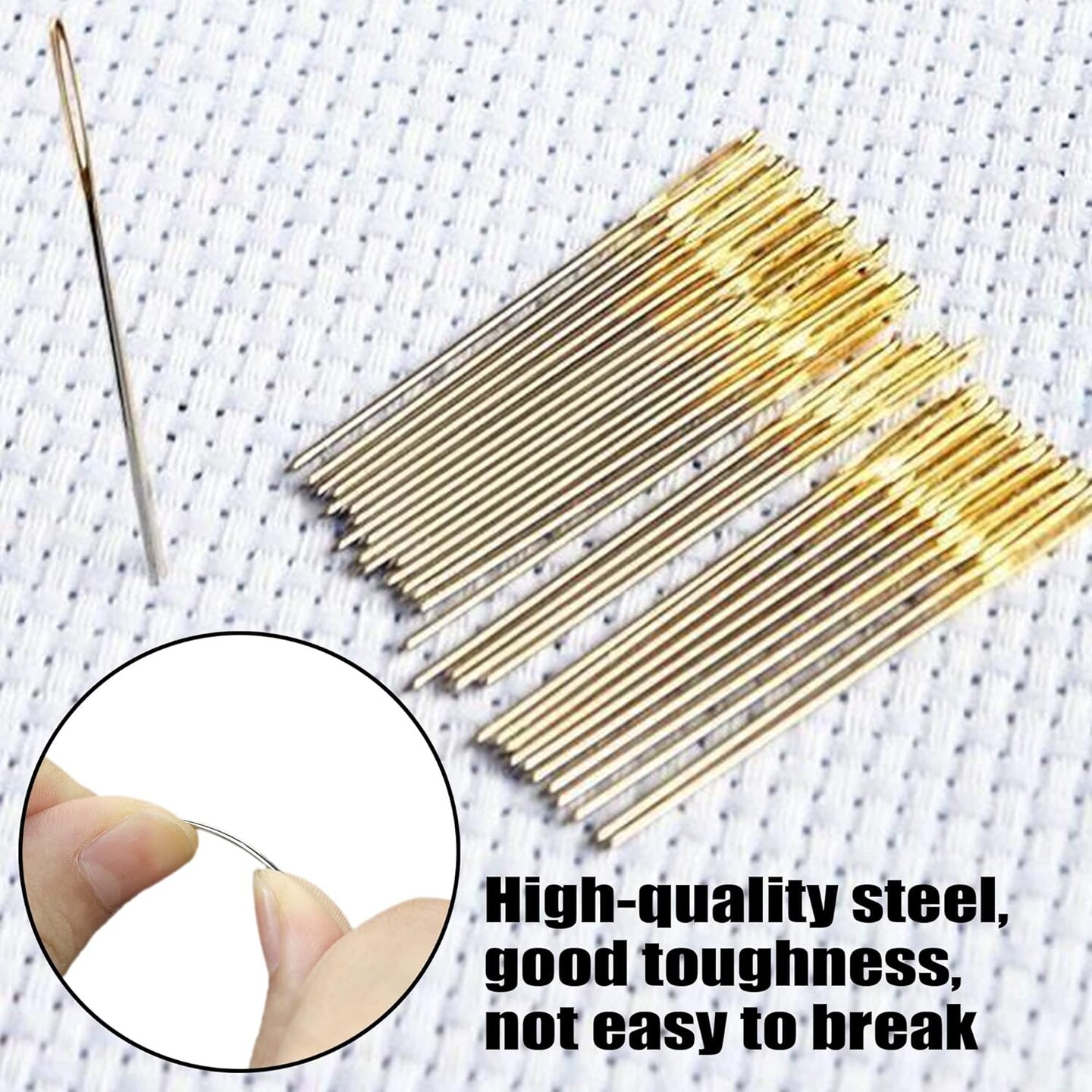 120pcs Cross Stitch Needles +2 Needle Threader Golden Color Large Eyes Cross Stitch DIY Embroidery Hand Needles Sewing Needles in Transparent Box Size 22# 24# 26# 28#