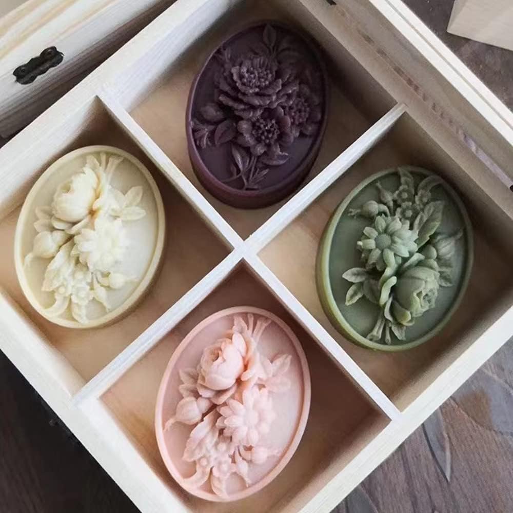 Four Cavities Soap Mold One Mold for 4 Different Flower Soap Making DIY Natural Flower Silicone Soap Molds Scented Candle Wax Resin Gypsum Mould