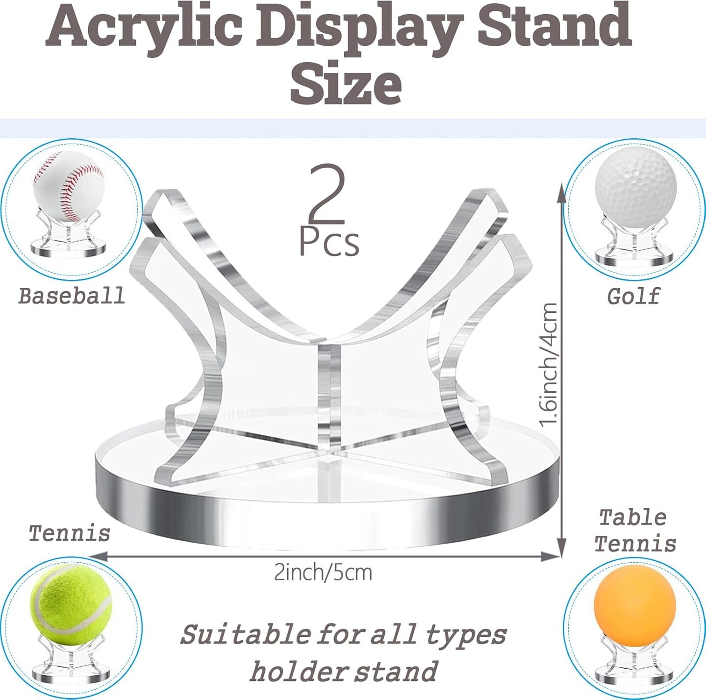 2Pcs Acrylic Baseball Holder Display Case Display for Balls Suitable for Baseball, Golf Softball, Tennis Ball Spheres, Thanksgiving Pumpkin Ball, Wooden Eggs Clear Baseball Stand