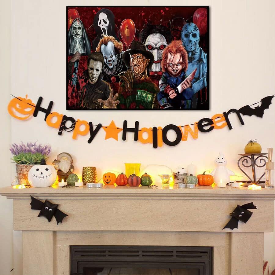 Halloween Diamond Painting Kits for Adults,5D Full Round Diamond Halloween Clown Diamond Art Kit, Large Dots Diamond Painting for Beginners, DIY Beads for Home Wall Decor, 27.5&#x22; x 15&#x22;