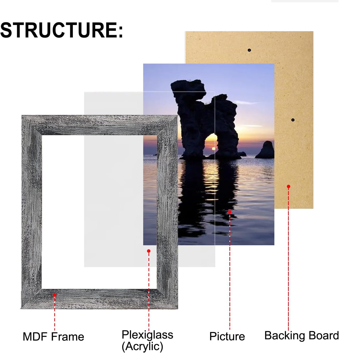 Picture Frames set with Two 11x14, Four 8x10, Four 5x7 Gallery Wall Frame Set,Collage Picture Frame,10Pack Farmhouse wood Photo Frames for living room Wall Gallery Decor or Desk,Rustic Black