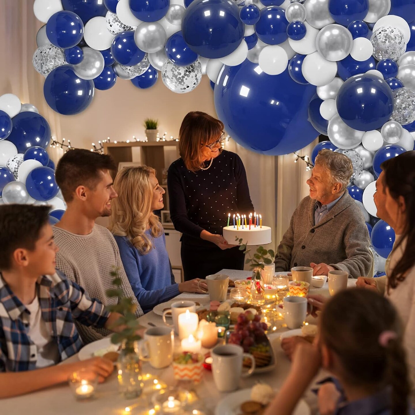 148pcs Navy Blue Silver Balloons Garland Kit, Royal Blue Silver White Confetti Balloon