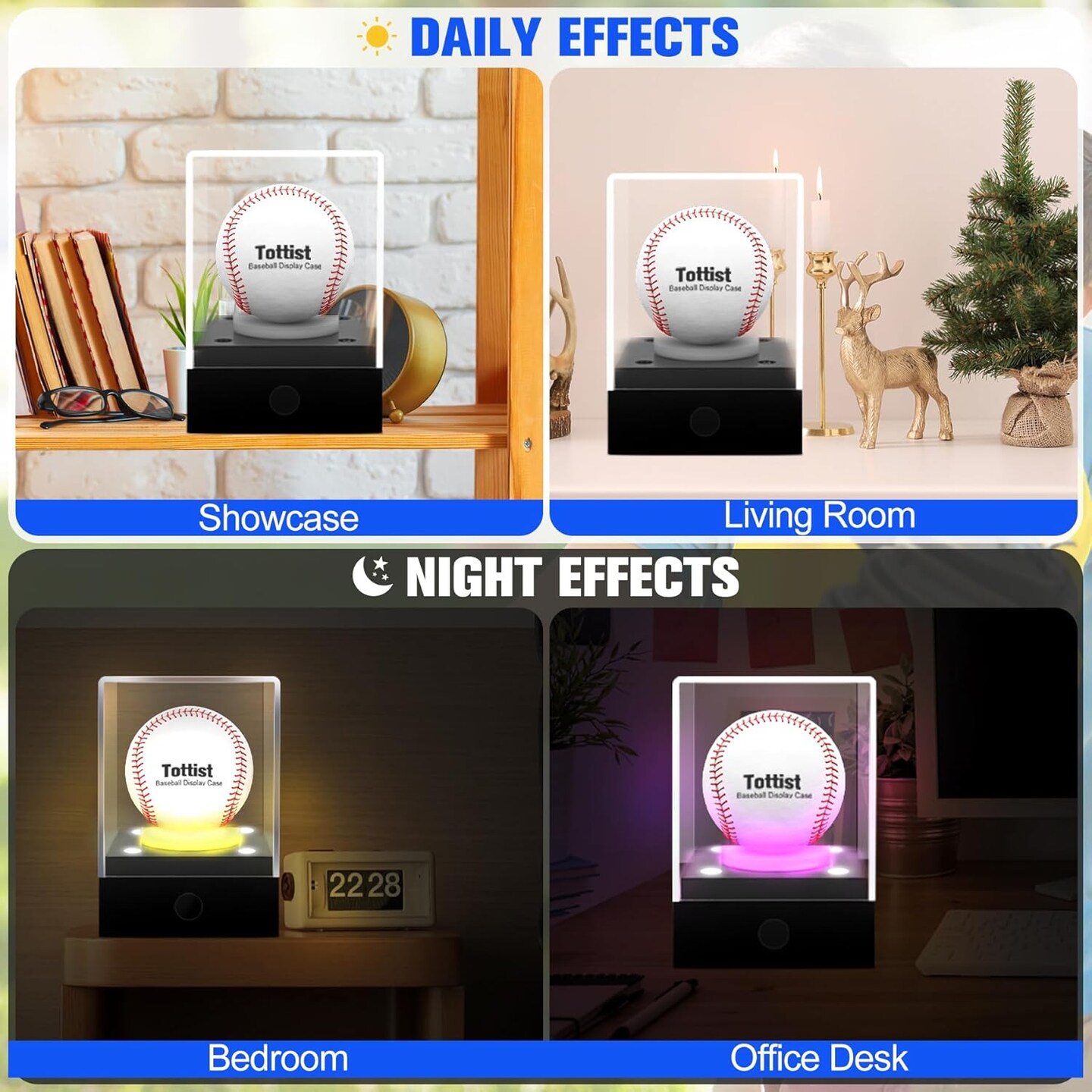 Baseball Display Case with LED Light & UV Protection – High Transparency Acrylic Cube Holder for Balls, Pool Balls, Tennis Balls, Golf Balls,Cards, Memorabilia Gifts