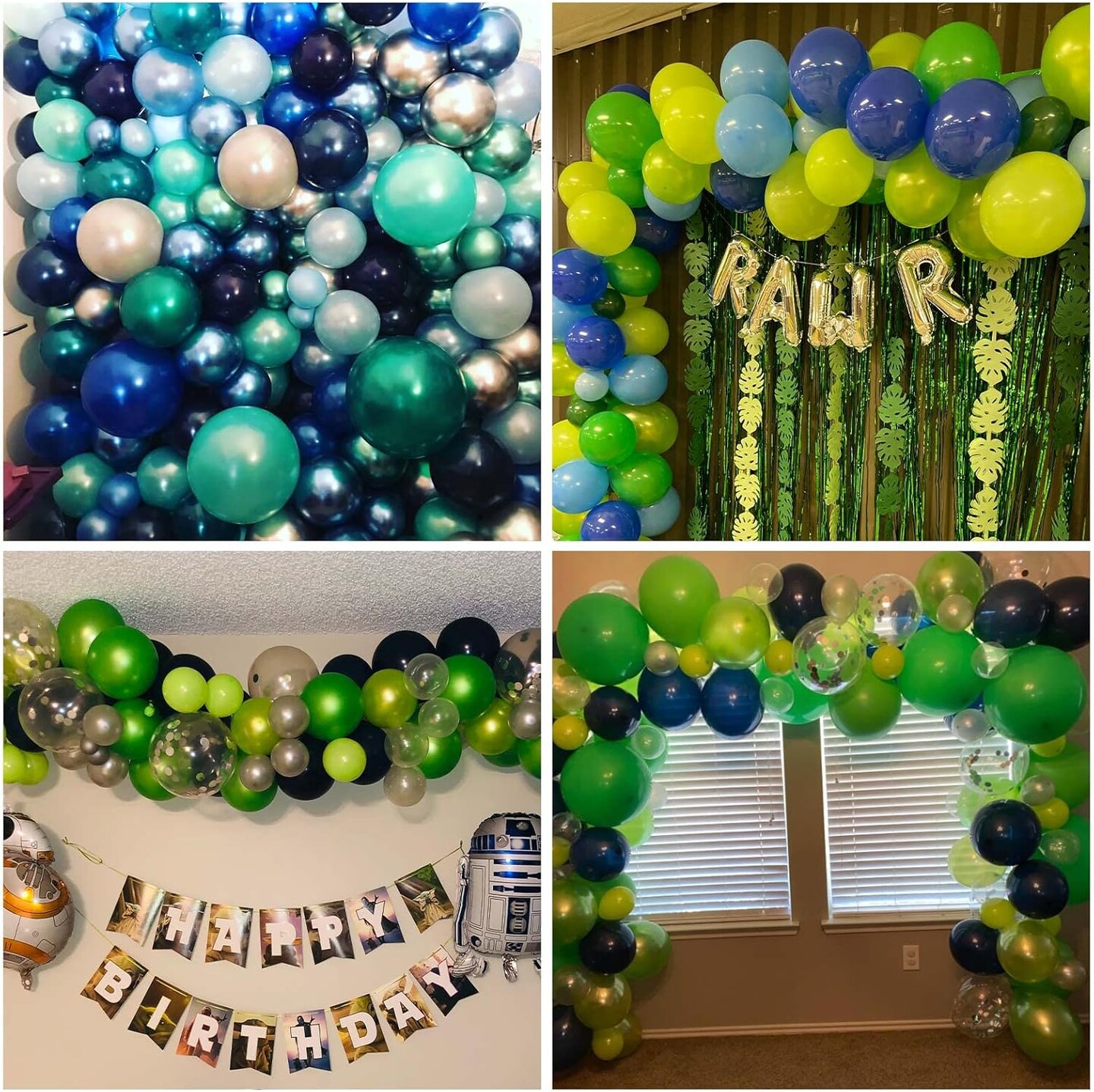 Blue and Green Balloon Garland Kit, Navy Blue Dark Green Balloon Garland Arch Kit with Double Layer Chrome Blue Balloons, Metallic Green Blue Balloons Green Confetti Balloons for Birthday Party Decor