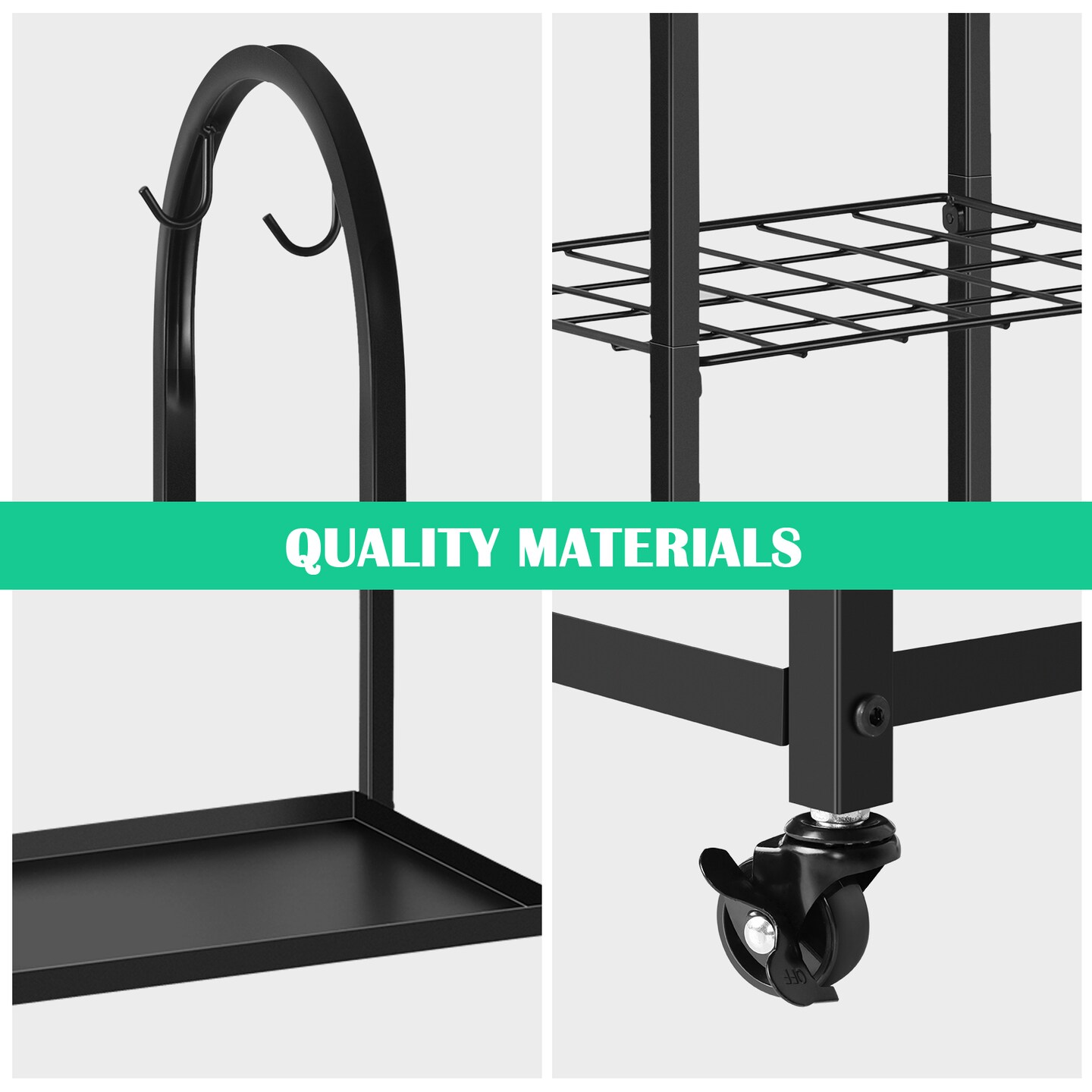 2-Tier Firewood Rack with Wheels &#x26; Hooks &#x2013; Indoor/Outdoor Log Holder for Fireplace, Patio, Hearth | Heavy-Duty Black Steel Storage (20.5&#x201D;x12.6&#x201D;x33.5&#x201D;)