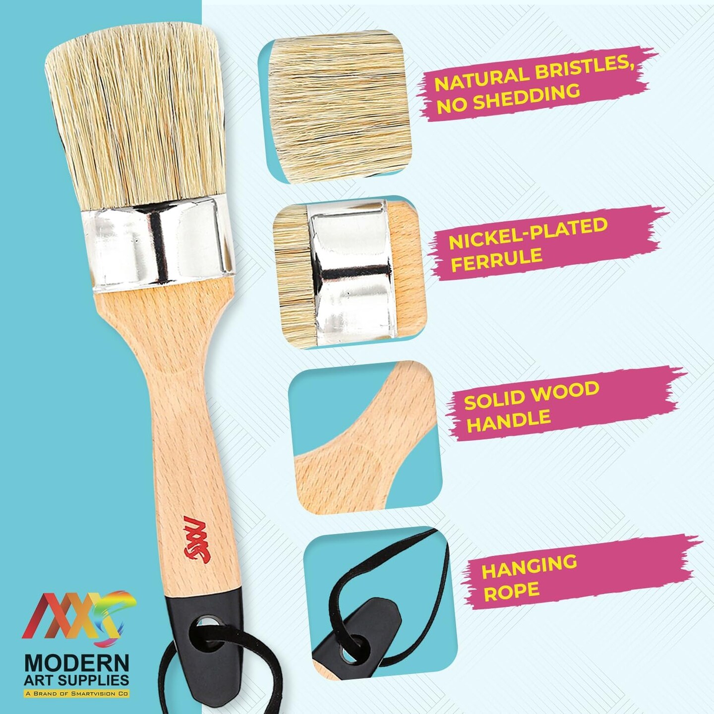 4 PCS Chalk & Wax Paint Brush Set – 3 Small + 1 Large for Furniture, Compatible with Annie Sloan & Fusion Paint