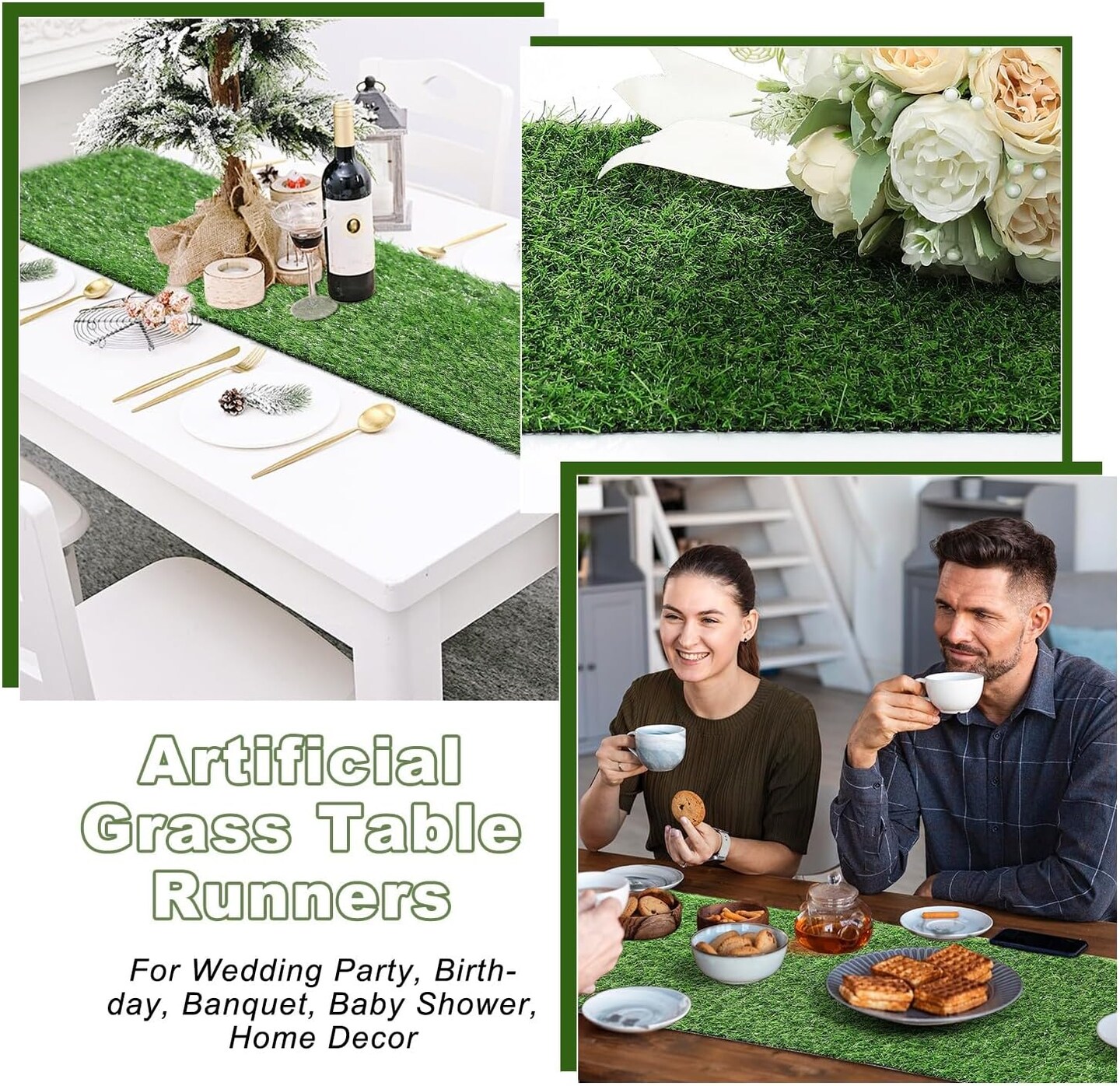 13"x72" Artificial Grass Table Runner – Faux Turf Decor for Parties & Weddings