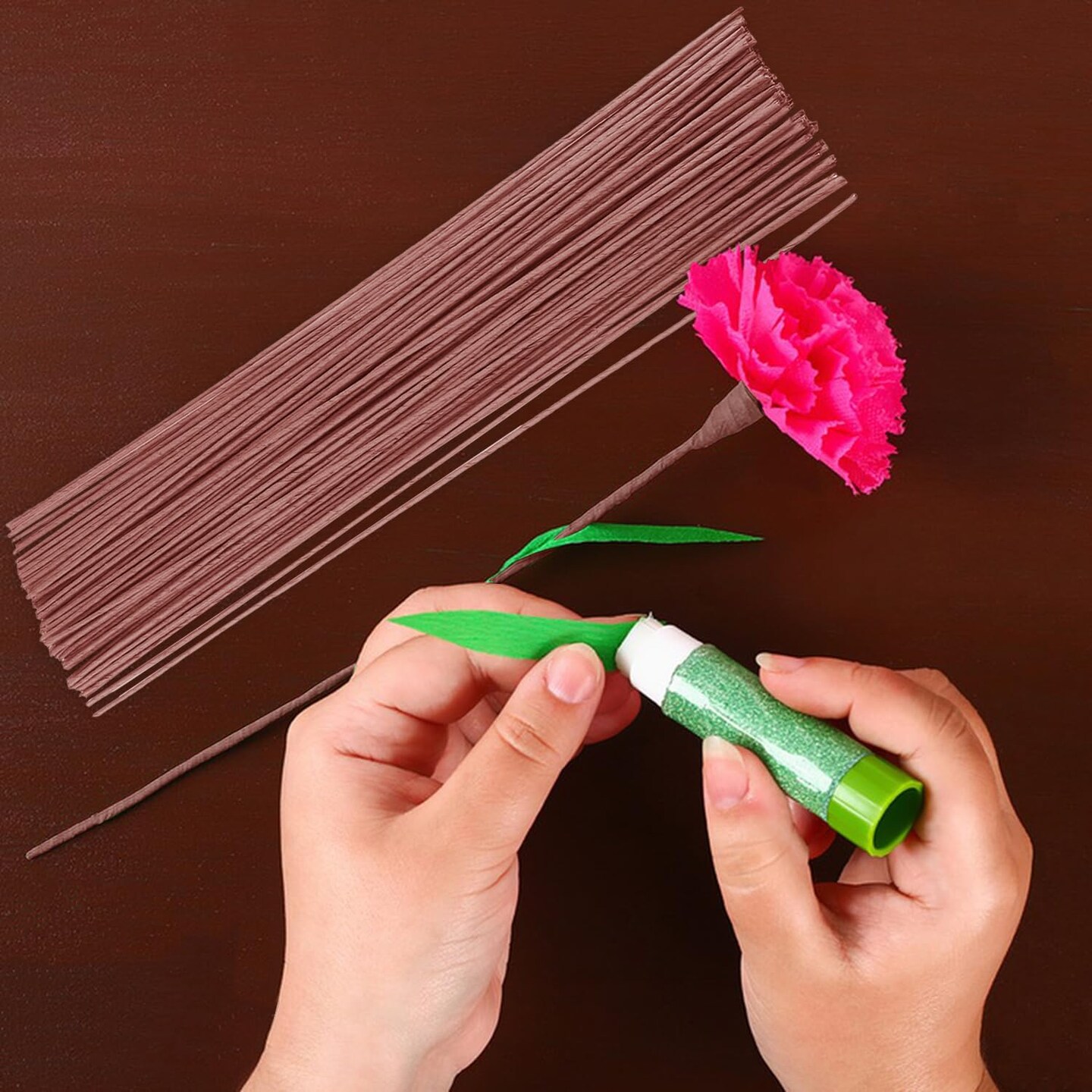 400 PCS 16 Inch Floral Wire Stems,14 Gauge Floral Wire for Wiring Fresh Flowers, Creating Floral Crowns, DIY Crafts, Artificial Flower, Brown