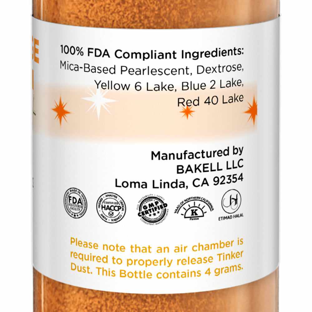 Bakell - Pumpkin Orange Tinker Dust Edible Glitter (4g, 1x Spray Pump) for Food, Desserts, and Beverages!