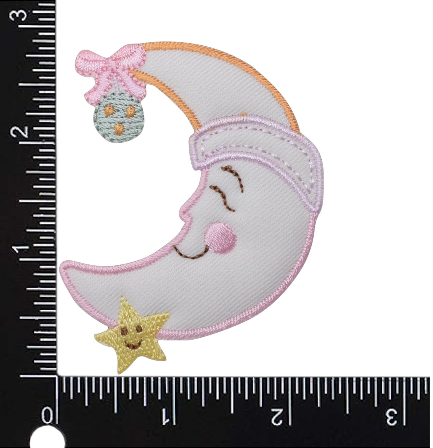 Pastel Smiling Half Moon, Embroidered, Iron on Patch