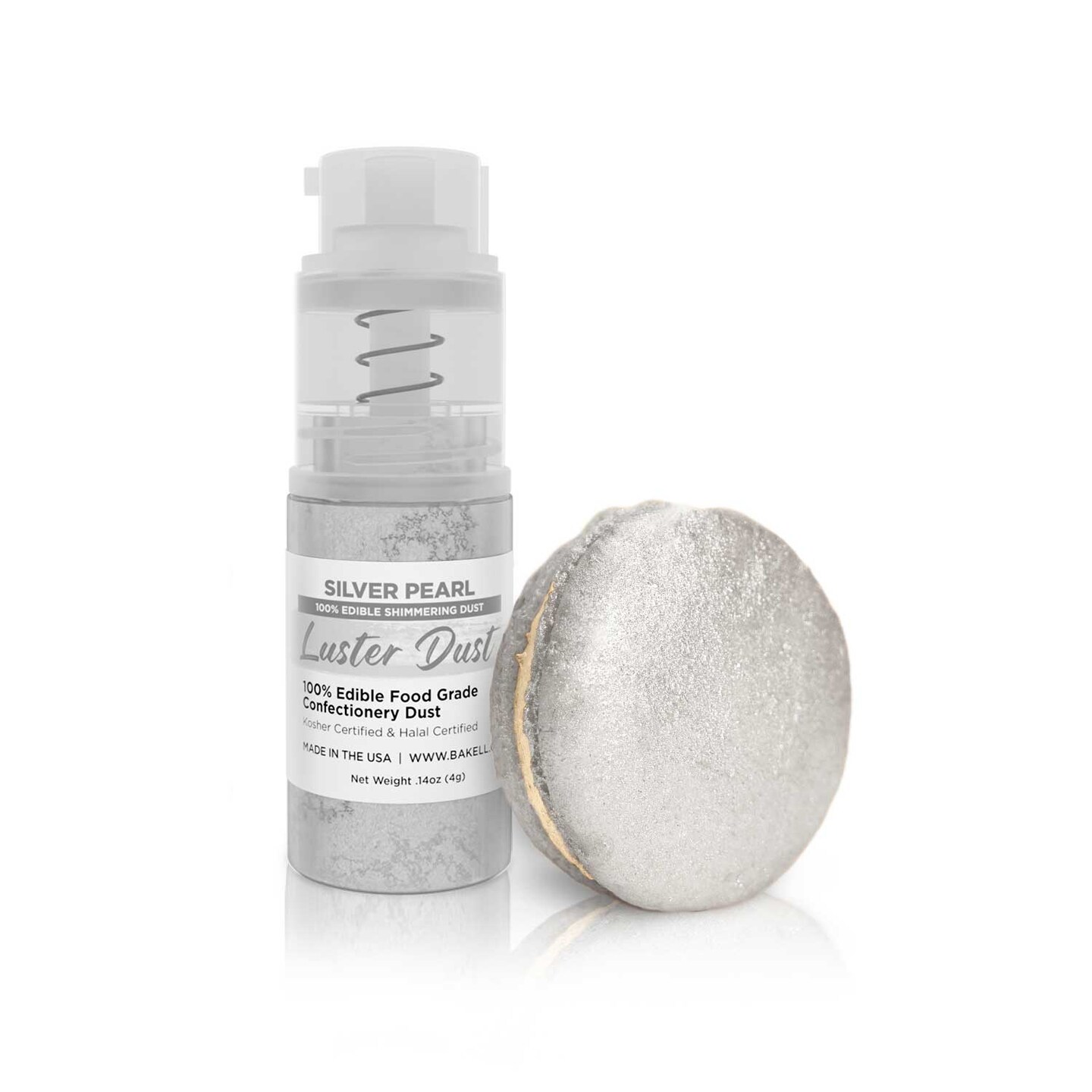 Bakell - Silver Pearl Luster Dust (4g, 1x Pump) Edible Vegan Dust & Paint for Baking, Desserts and Beverages