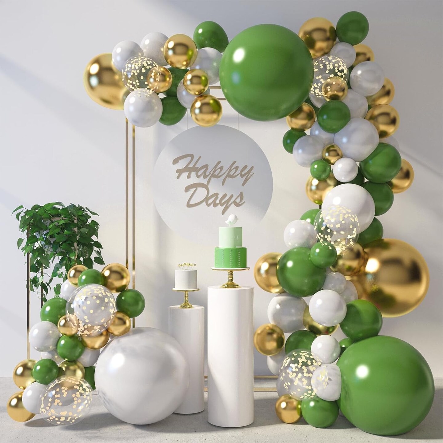 Sage Green Balloon Garland Kit, 150pcs – Mixed Latex & Metallic Balloons with Confetti for Woodland Party Decor