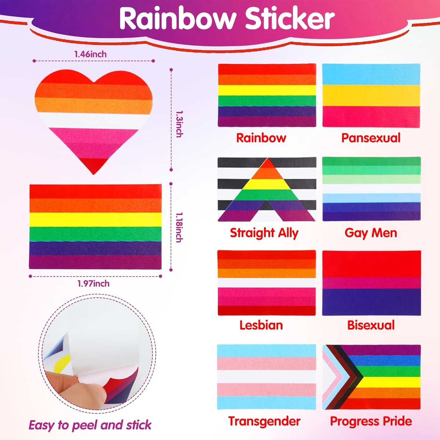 2 Rolls 1000 PCS Rainbow Pride Stickers – LGBTQ Heart Flag Stickers for Pride Month