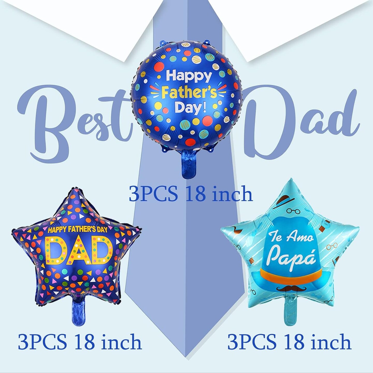 18Pcs Happy Father's Day Balloons Happy Father's Day Foil Balloons 18 inch Father's Day Dad Birthday Best Dad Ever Party Decoration Supplies