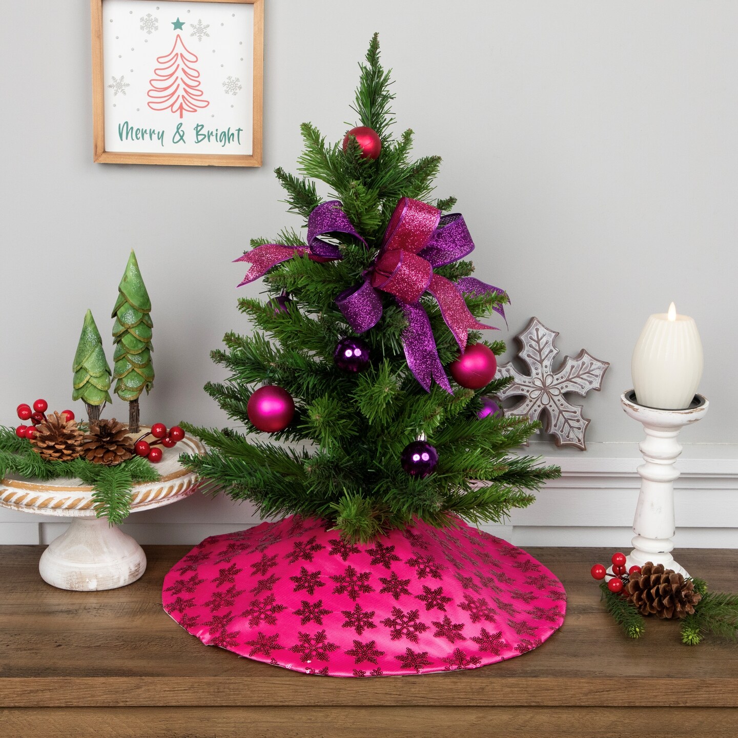 Northlight Sequin Snowflake Mini Christmas Tree Skirt - Pink - 20&#x22;