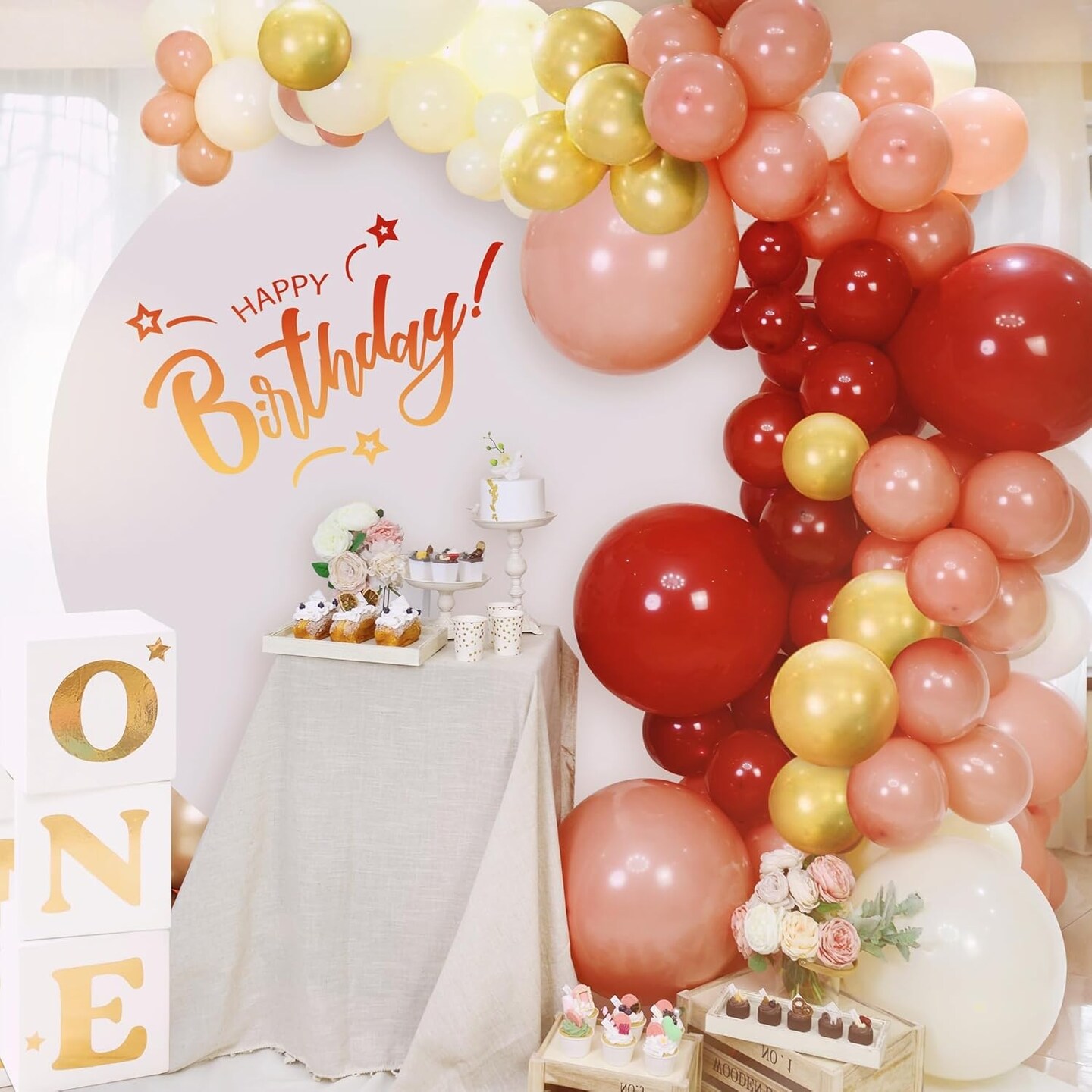 Pink and Red Balloon Arch Kit - Dusty Rose Red Gold Cream Balloon Arch Cherry Red Dusty Pink Balloon Garland for Party Decorations