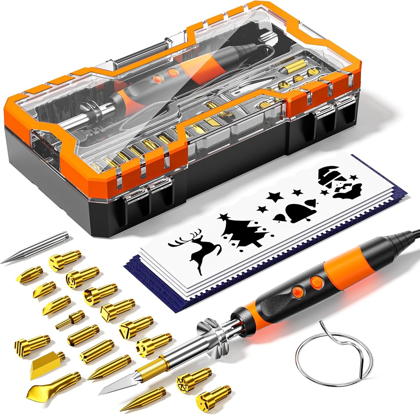 Wood Burning Kit Professional Pyrography Wood Burning Tool, Wood Burner Kit with Accessories for Embossing Carving DIY Adults Crafts Beginners (orange)