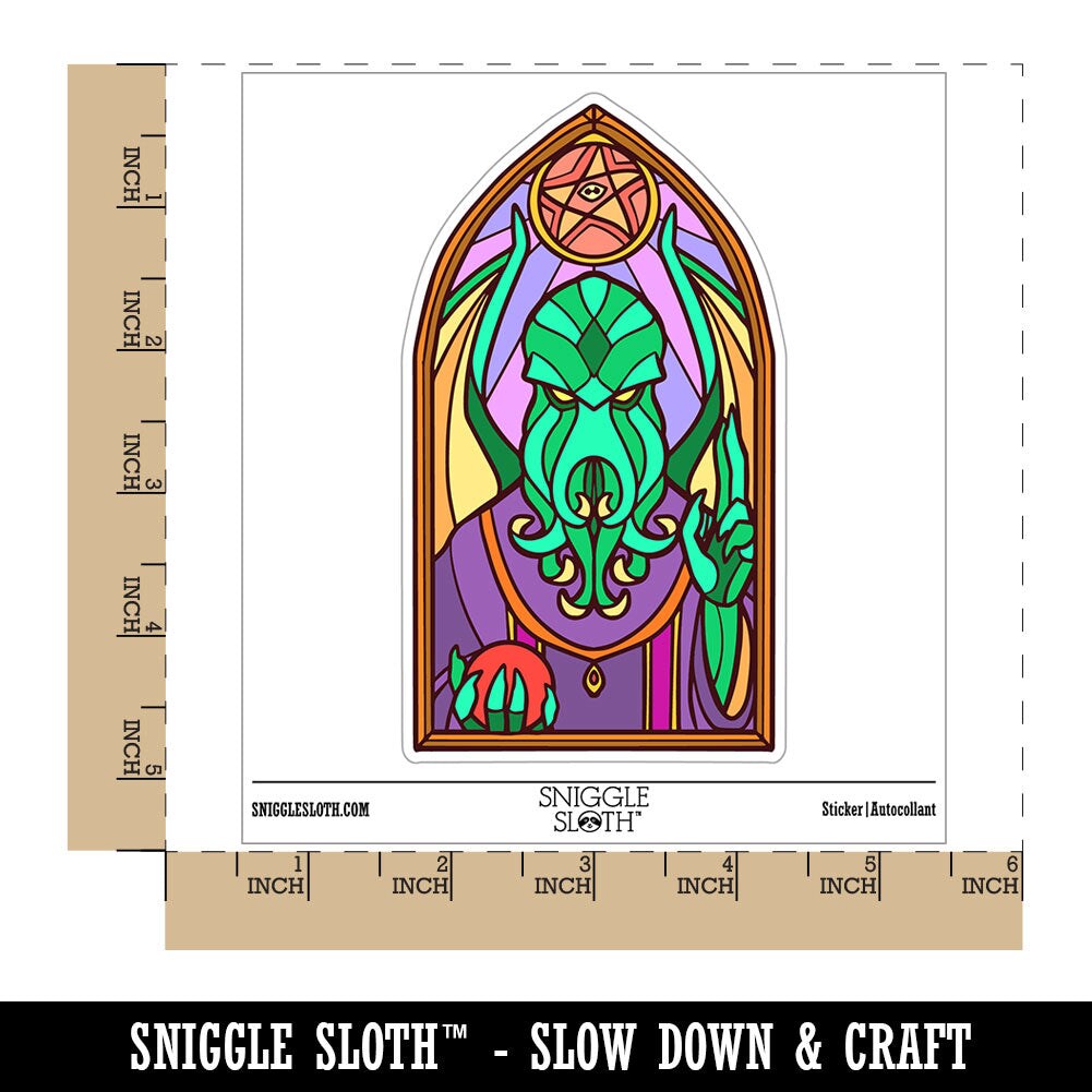 Water Bottle Sticker Set Cthulhu Stained Glass Horror Monster Lovecraft Cute Waterproof Vinyl Stickers Pack Decal, Skateboard, Laptop, Car, Window, Bumper - 5 Pack