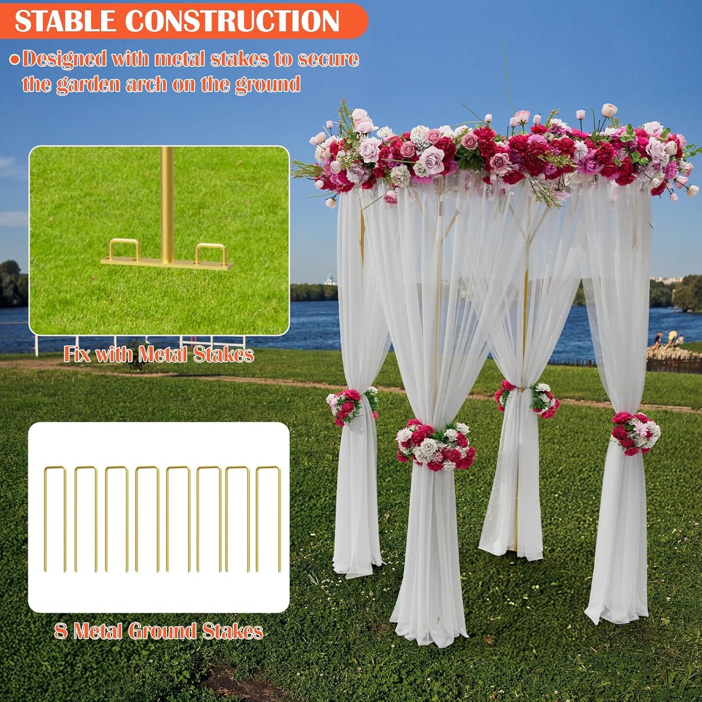 7.5FT Round Gold Wedding Arch Backdrop Stand - Balloon Arch, Garden Trellis, Event Decor for Ceremonies, Parties, Baby Showers, and Outdoor Use