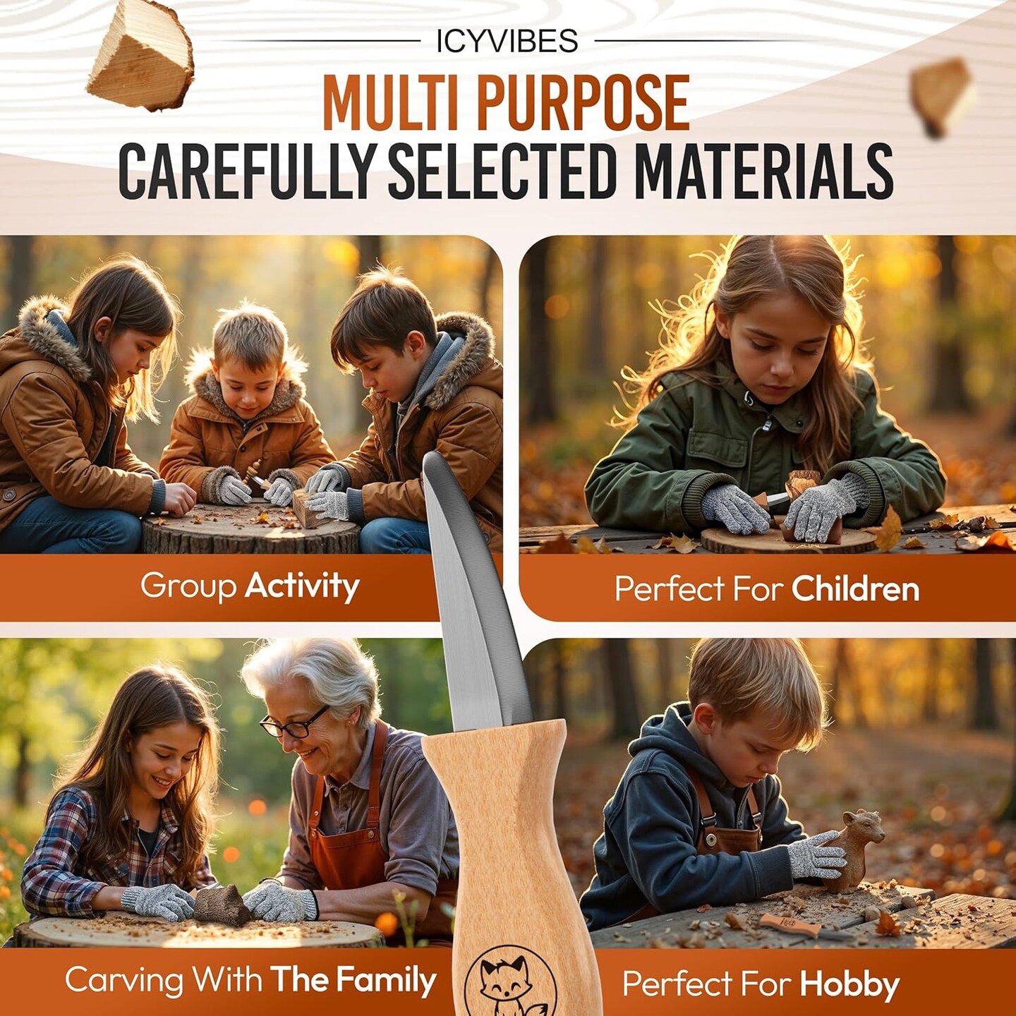 Premium Wood Carving Kit - 9Pcs Whittling Knife for C1 Kids Safety Carving Craft Projects Gloves Chisel Pocket Friendly Working Tools Leather Perfect for Gifts and Creative Bowl Sharpener