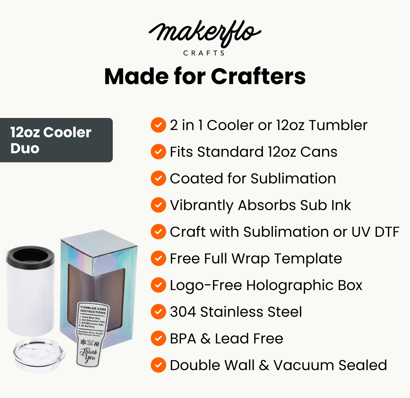 Makerflo 12 oz Thick Duozie Sublimation Blank Tumbler with Lid and Straw - Pack of 1 | Craft-Ready for DIY Gifts &#x26; Personalization (Sublimation, Epoxy, UV DTF, Vinyl, and Laser Engraving)
