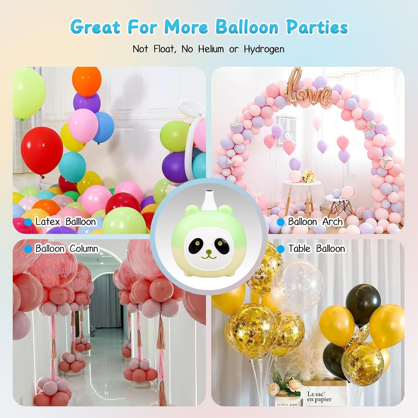 Balloon Pump Electric 110V 450W Portable Small Panda Balloon Inflator Blower Machine Air Pump for Balloon Garland Arch Party Decoration