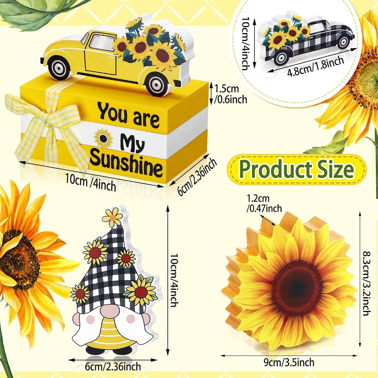 6 Pcs Sunflower Table Decorations Summer Tiered Tray Decor