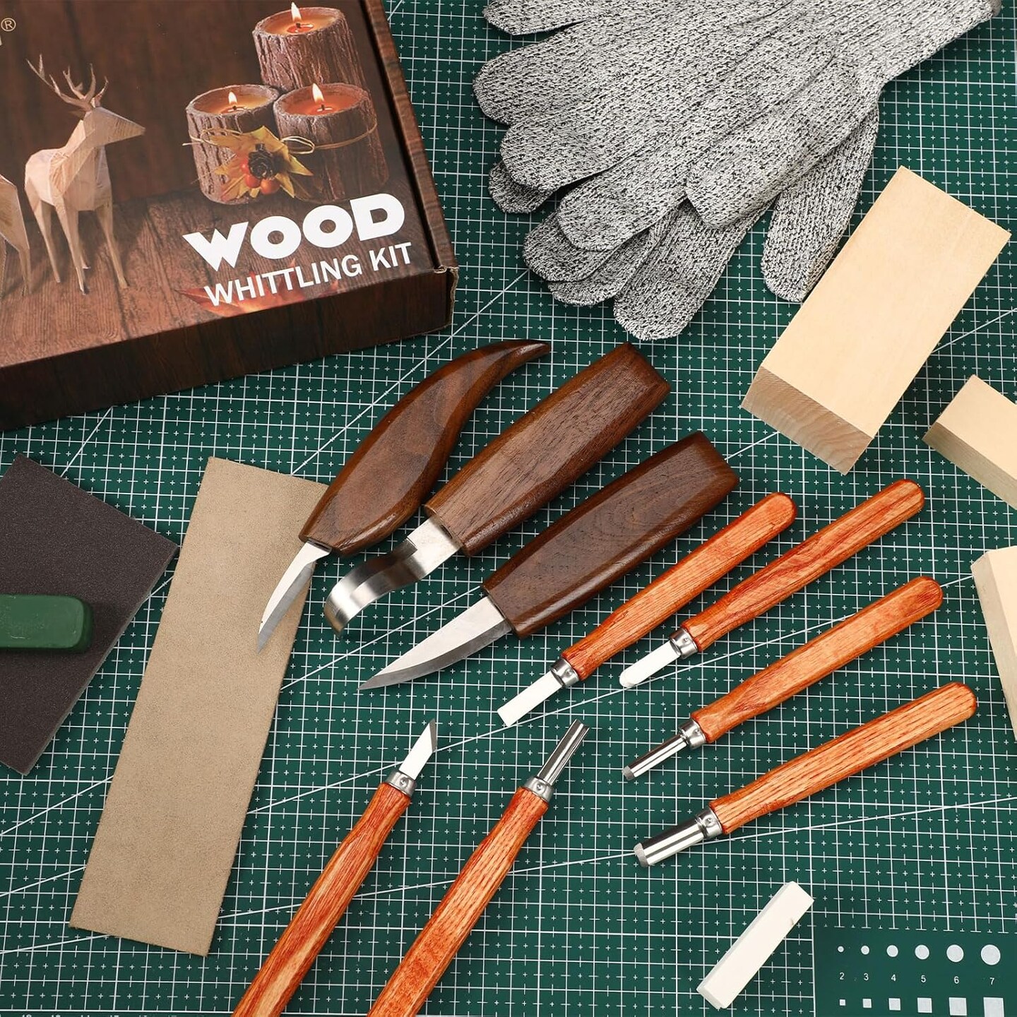 Wood Carving Kit, 17 Pack Wood Whittling Kit Hand Carving Knife Tools Set for DIY Sculpture Carpenter Experts & Beginners