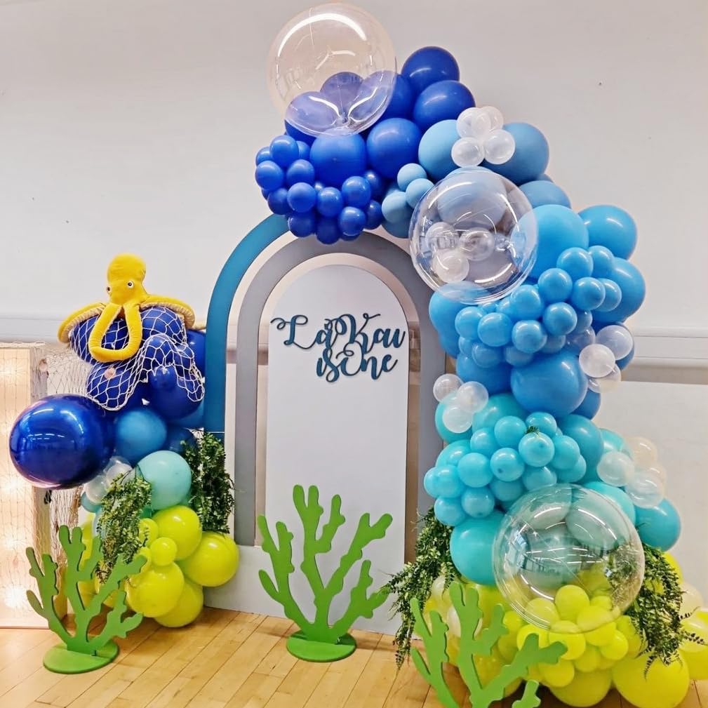 202 Pcs Under the Sea Party Decorations Balloon Arch Kit, Teal Blue - Ocean, DIY Octopus Clear Balloons, Finding Nemo Birthday Party Themed Decor