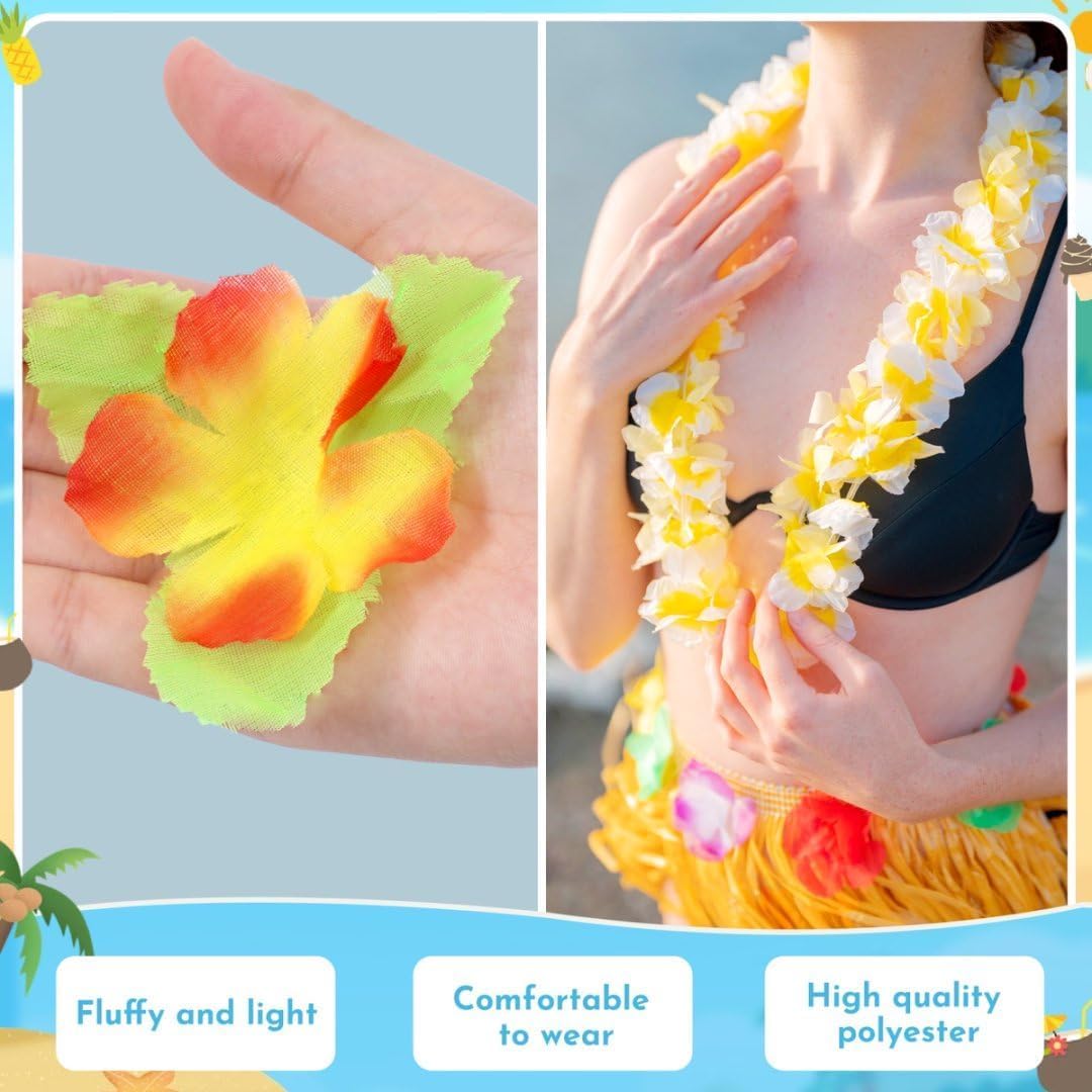 24 Pieces Hawaiian Leis Tropical Flower Necklace Hawaiian Colorful Garland Party Decorations