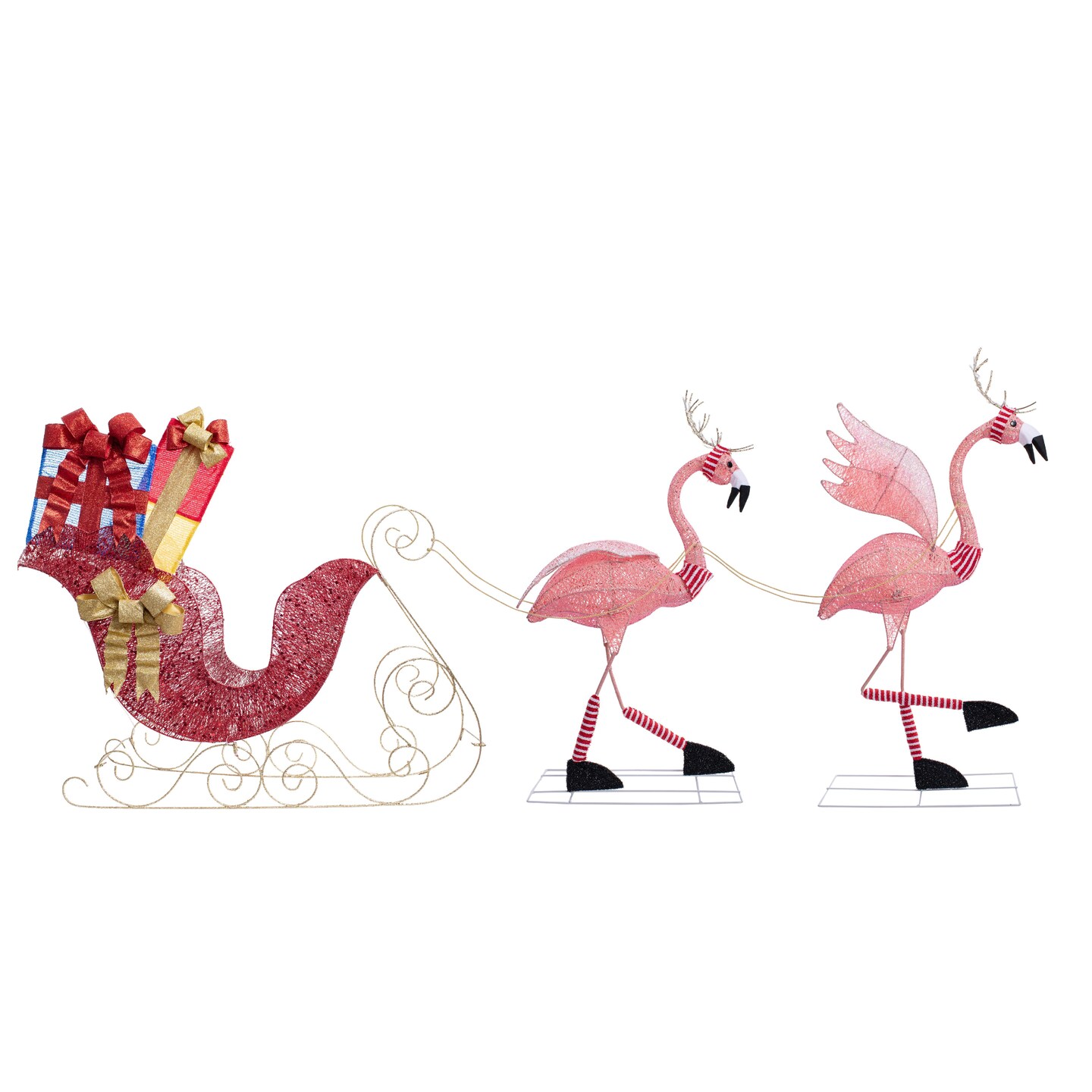 Haute Decor Lighted Christmas Outdoor Flamingo Reindeer with Sleigh Yard Decor - Flamingo Holiday Lawn Display