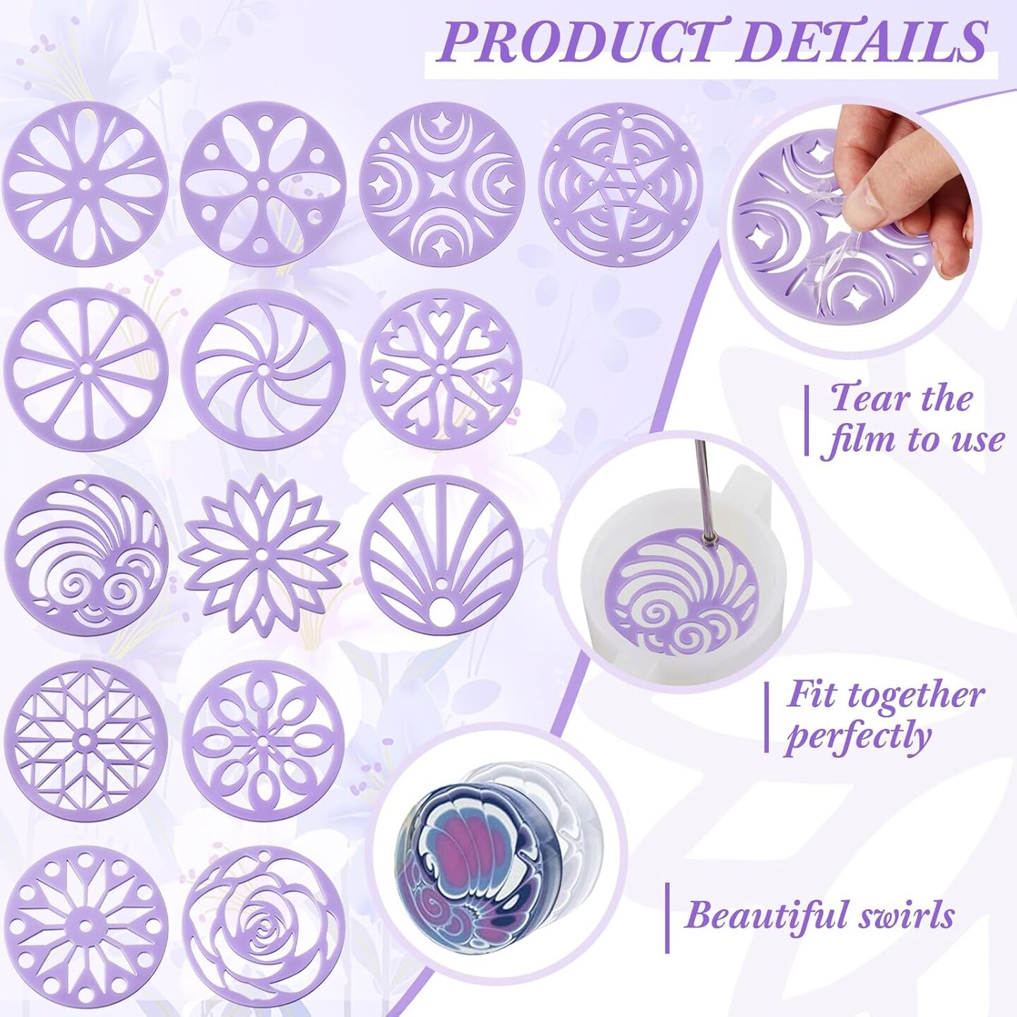 16 Pcs Soap Kaleidoscope Pull Through Mold Big Silicone Tube Column Mold Embed Molds Making Supplies with 14 Flower Templates Swirl Tool 11.8&#x27;&#x27; Stick for DIY Soap