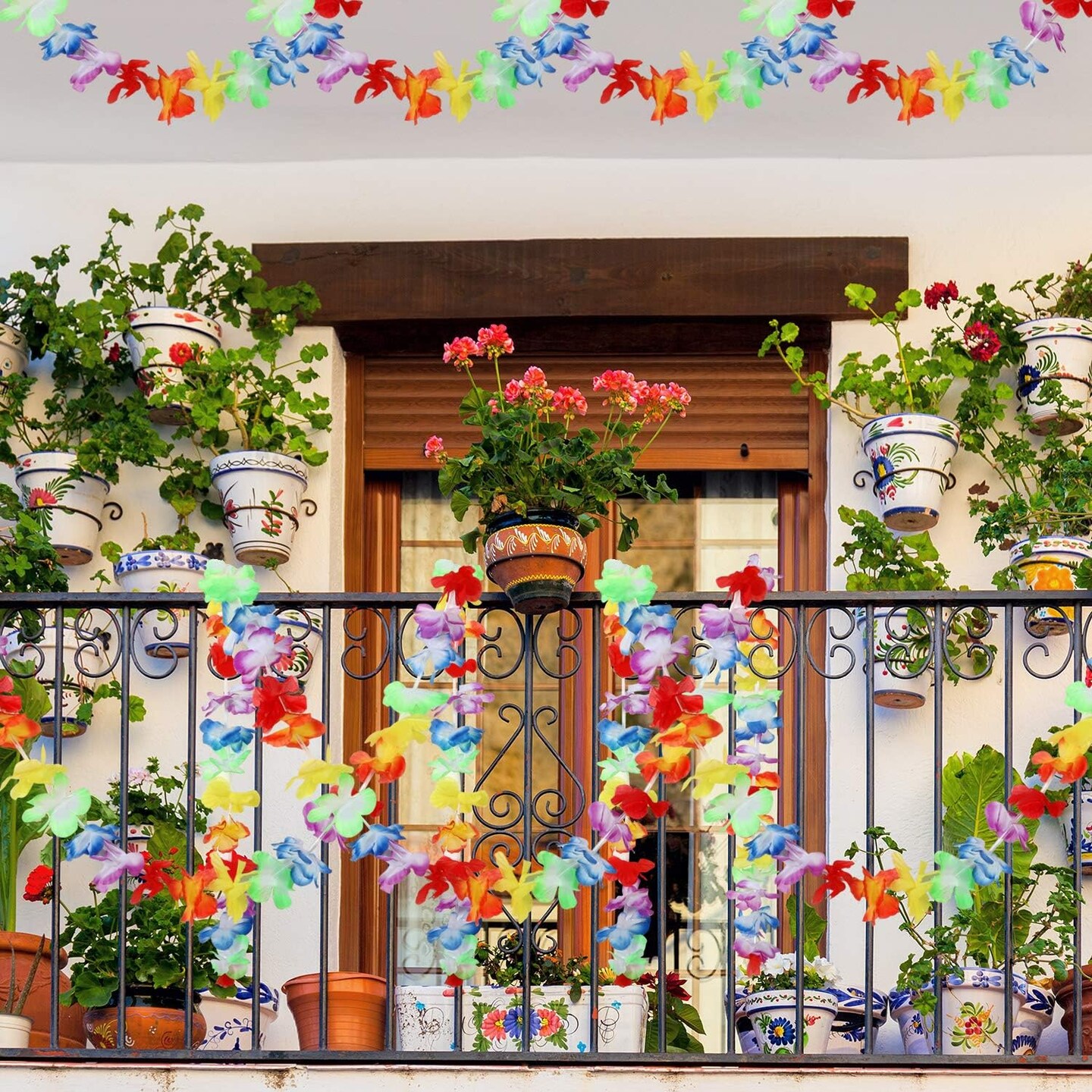 10 Pack Summer Multicolor Tropical Flower Lei Garland Luau Hibiscus Flower Banner for Hawaiian Luau Decorations,10 Feet Each