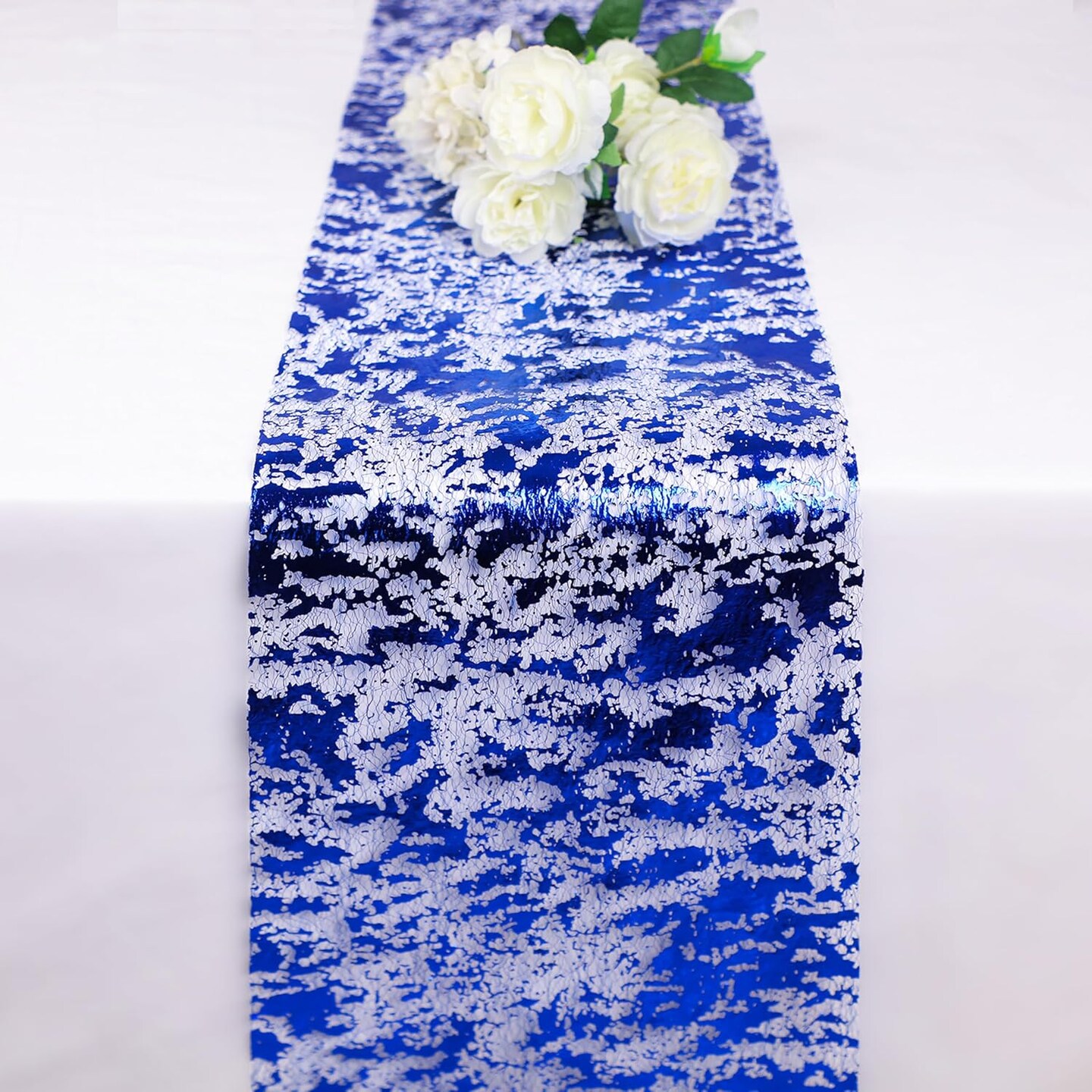 2 Pieces Royal Blue Table Runner, Sequin Glitter Foil Metallic Thin Mesh Runner Roll 11&#x22;x108&#x22; Blue Table Decorations for Wedding Birthday Party Christmas Graduations