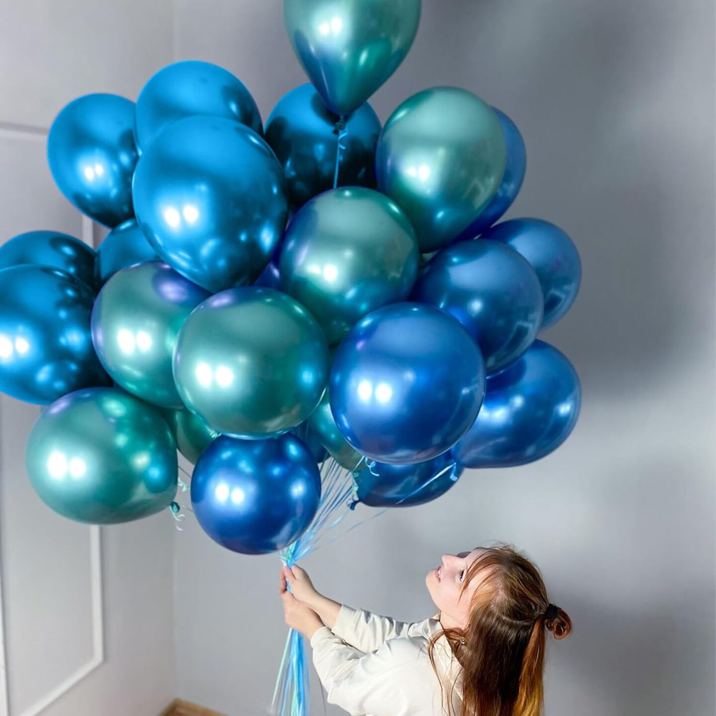 Blue and Green Balloons, Blue and Green Birthday Decorations, 12 Inch Light Blue Teal Blue Metallic Green Metallic Blue Latex Balloons for Birthday Wedding Baby shower Party Decorations