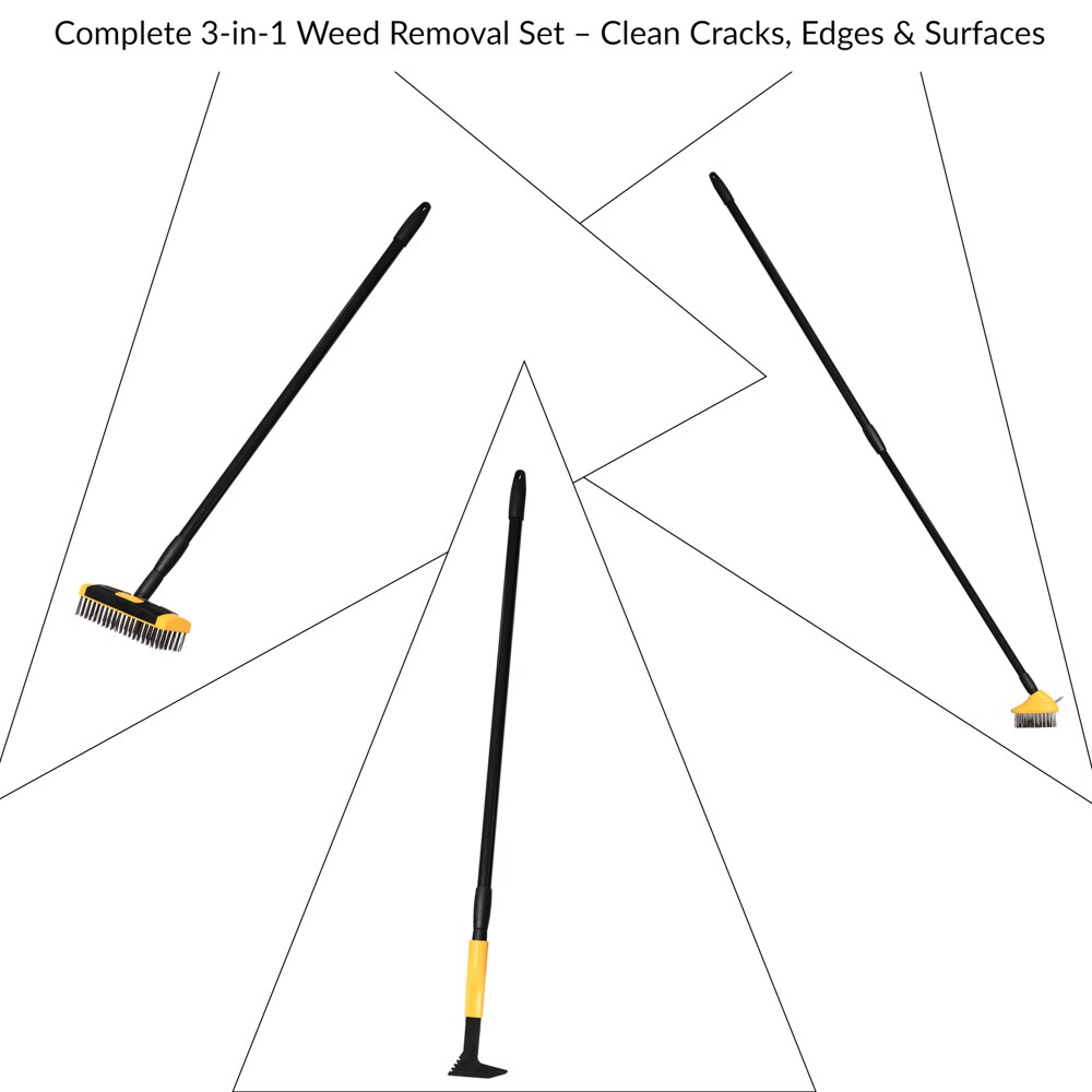 Gardenised 4-in-1 Durable Crack Weeder, Scraper, Moss & Debris Remover, and Cleaning Brush with 2 Replaceable Bristle Heads for Lawn, Patio, Driveway, Exterior Wall, and Yard Maintenance