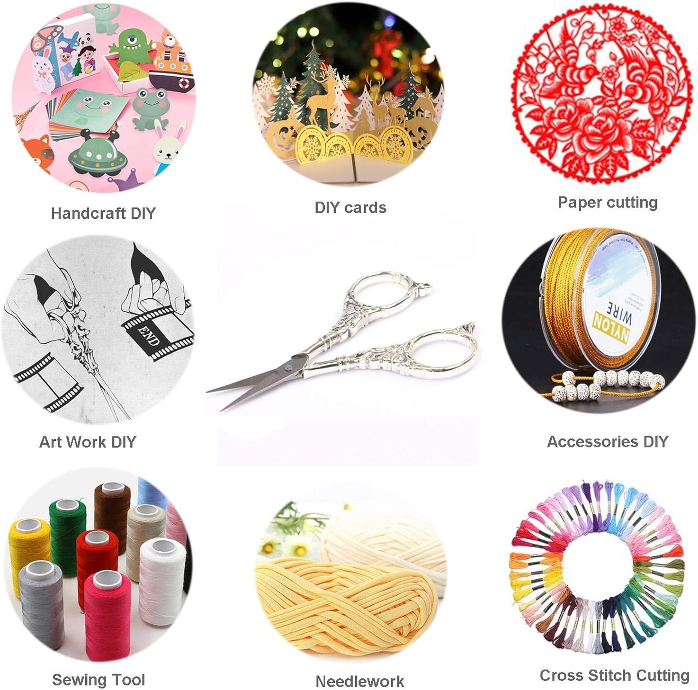 Vintage European Style Scissors Stainless Steel for Cross Stitch Cutting Embroidery Sewing Handcraft Craft Art Work DIY Tool(Silver)