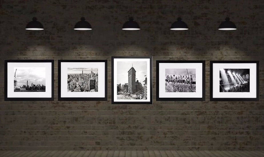 New York City Skyline Framed art Set of 5 black and white prints