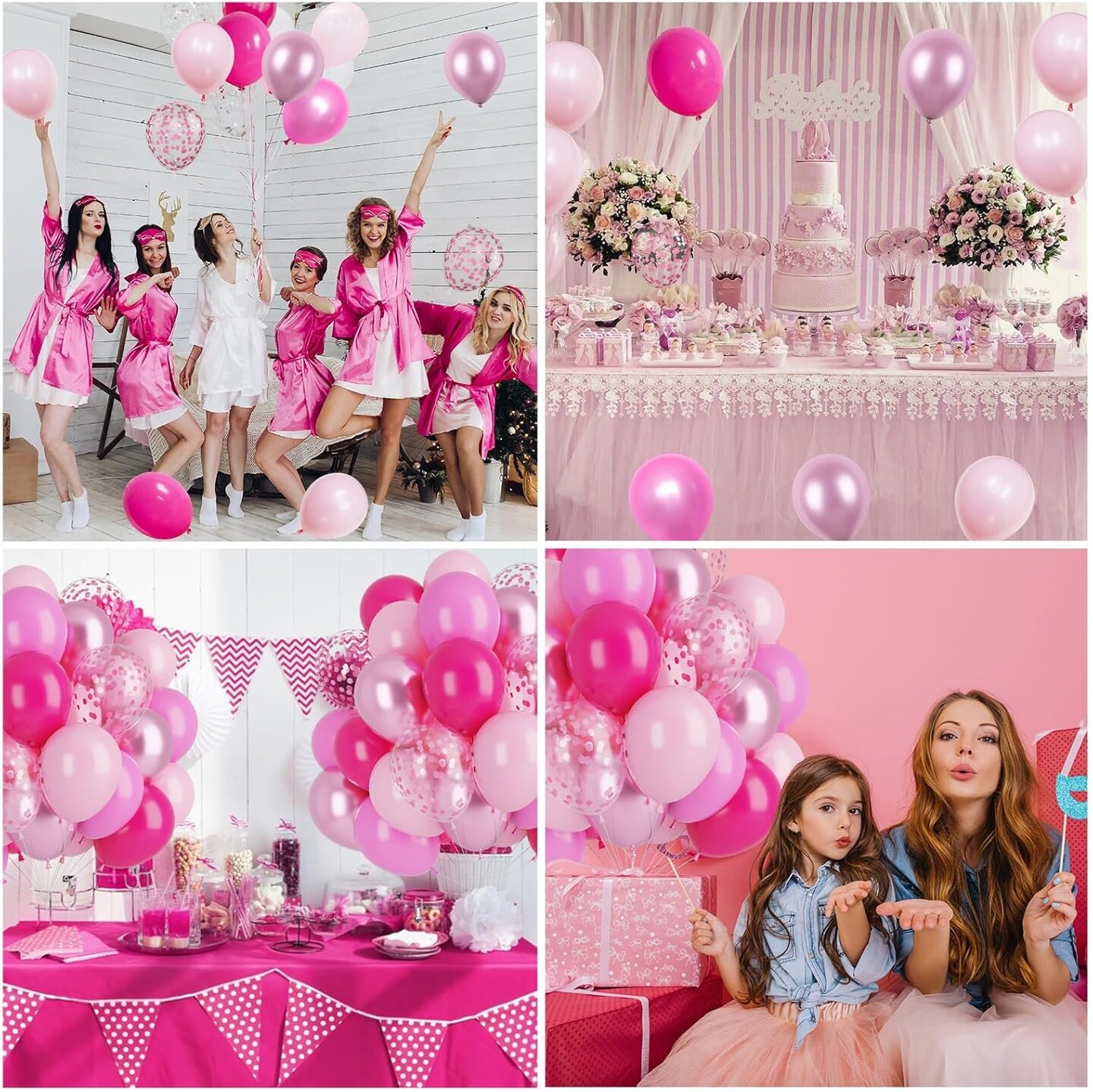 60-Pack Pink Balloons 12in – Hot, Pastel, Metallic & Confetti Latex for Birthday, Baby Shower & Wedding