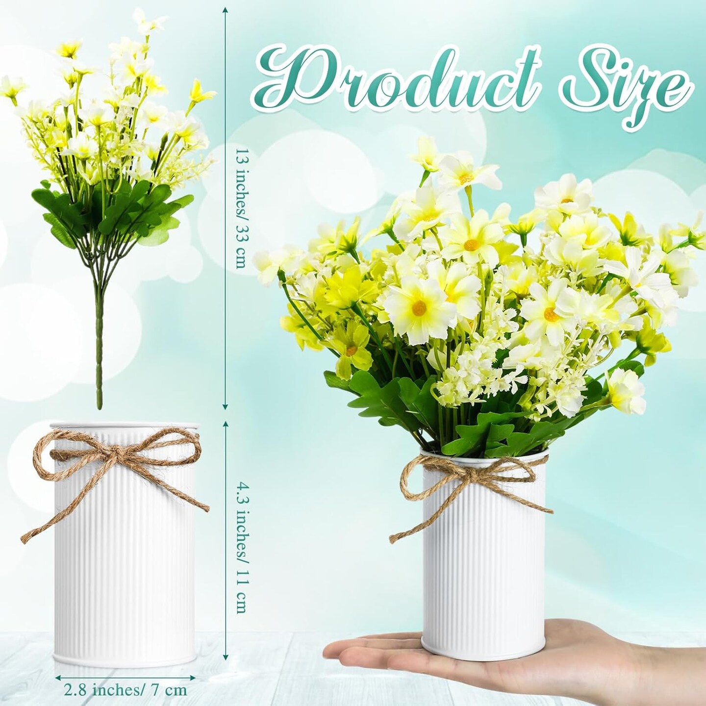 6PCS Summer Daisy Table Centerpieces – Artificial Flowers in Galvanized Pots for Home, Wedding & Party Decor
