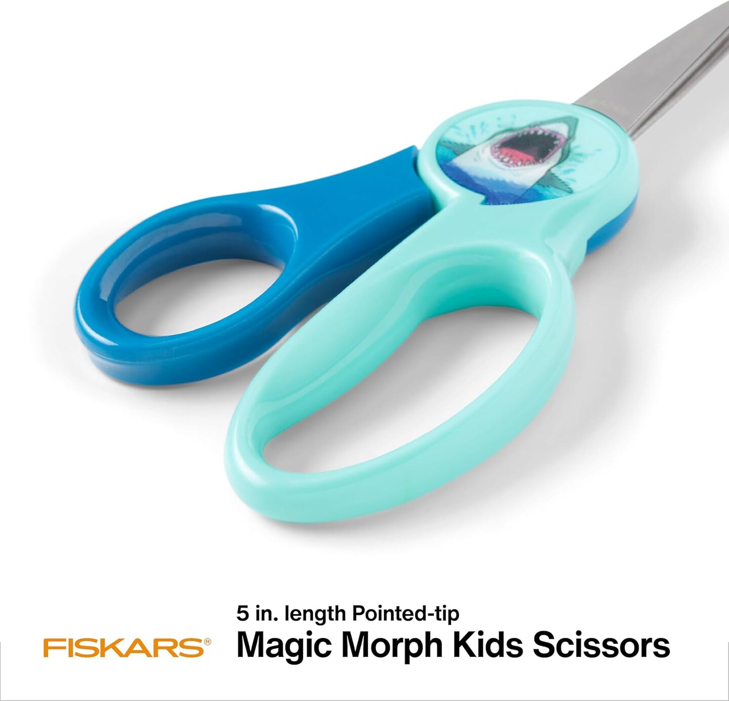 Magic Morph Kids Scissors - Image Moves when Tilted - Pointed-tip for Ages 4+ - Fun Shark Design - Back to School Supplies