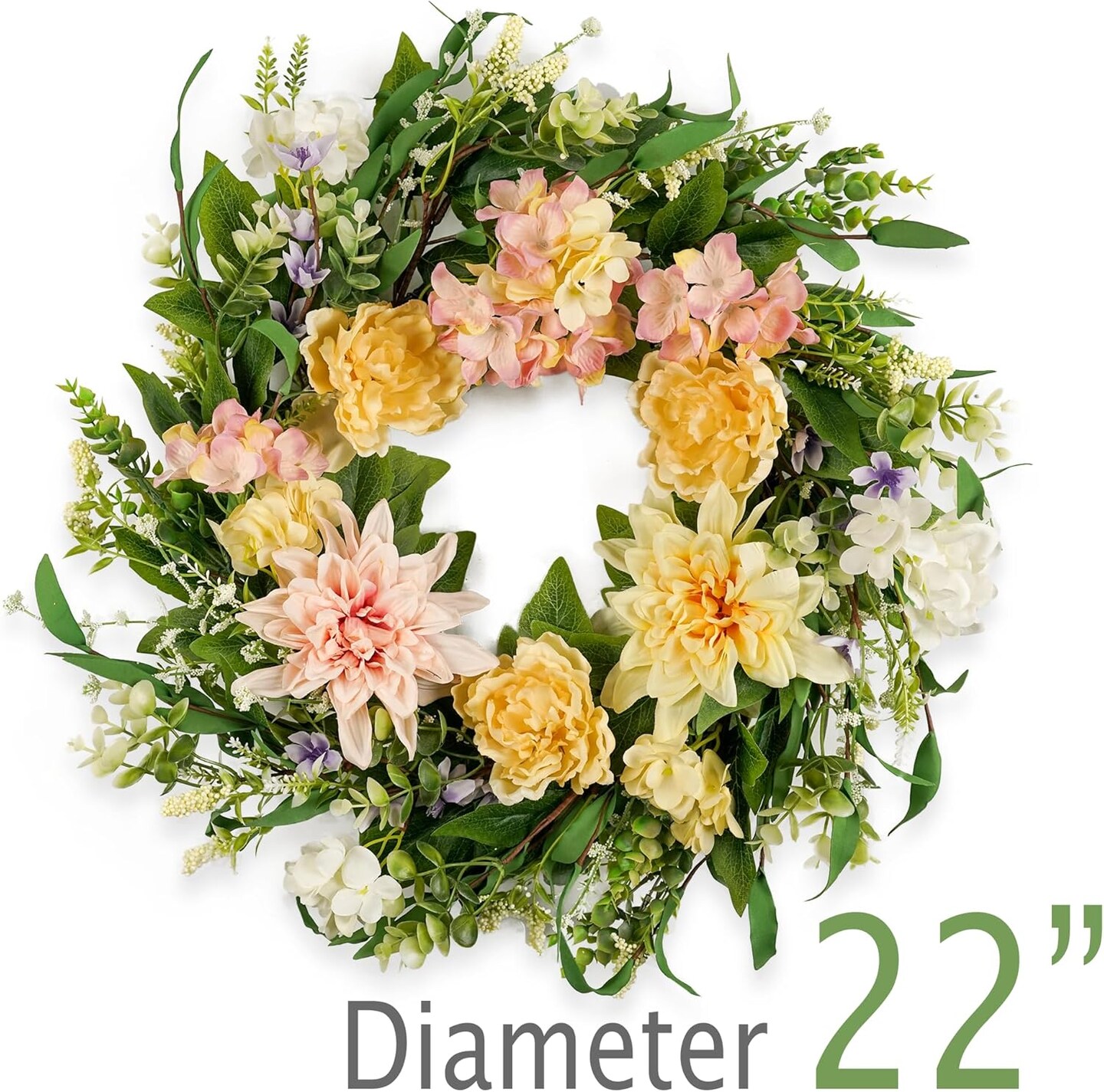 Summer Wreaths for Front Door 22&#x22;, Door Summer Wreath with Eucalyptus Olive Leaves &#x26; Flowers, Floral Wreath Door Decoration for Summer Home and Outdoor