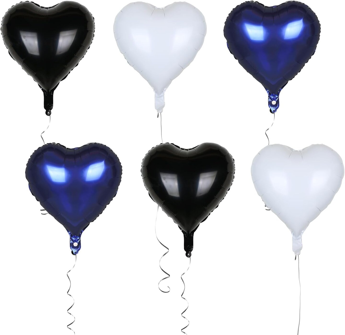18-Pack 18in Navy, Black & White Heart Foil Balloons – Mylar Party Decor for Wedding, Engagement & Birthday