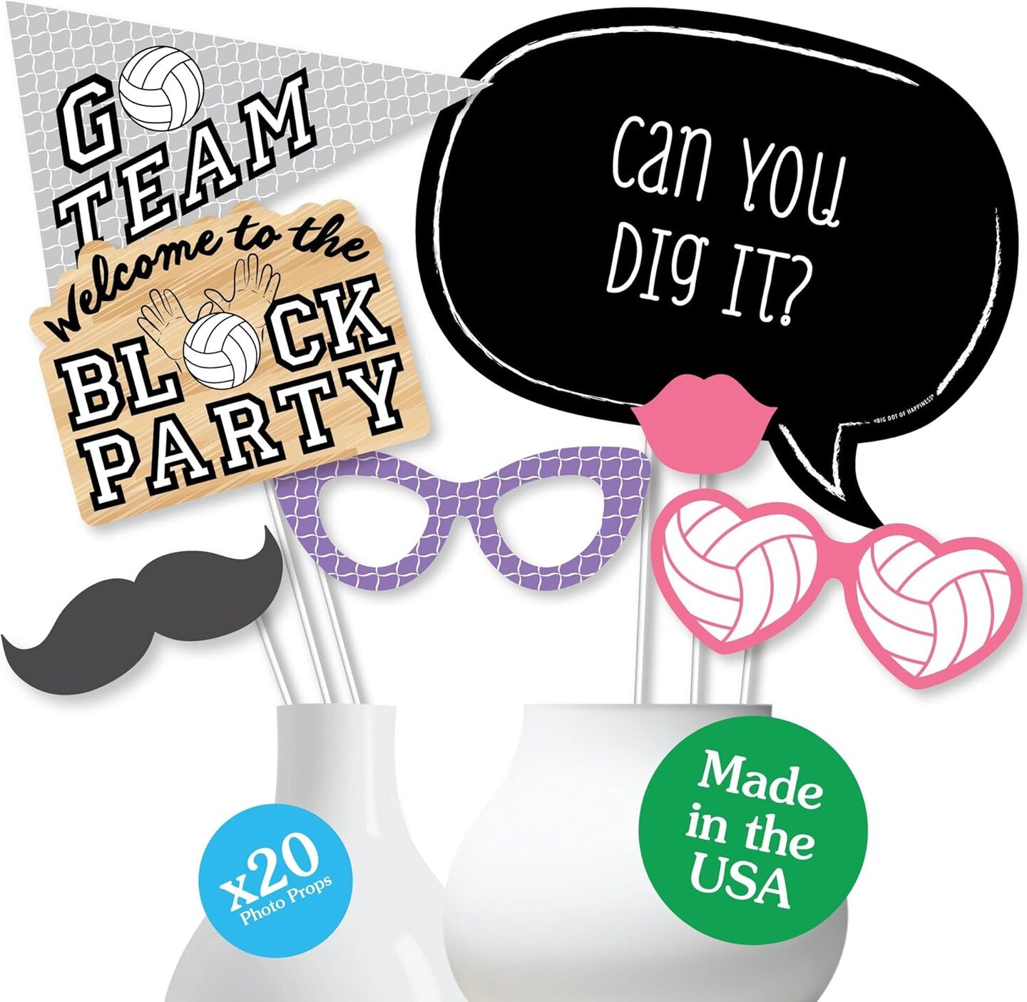 Volleyball Party Photo Booth Props – 20 Pc Sports Party Decor