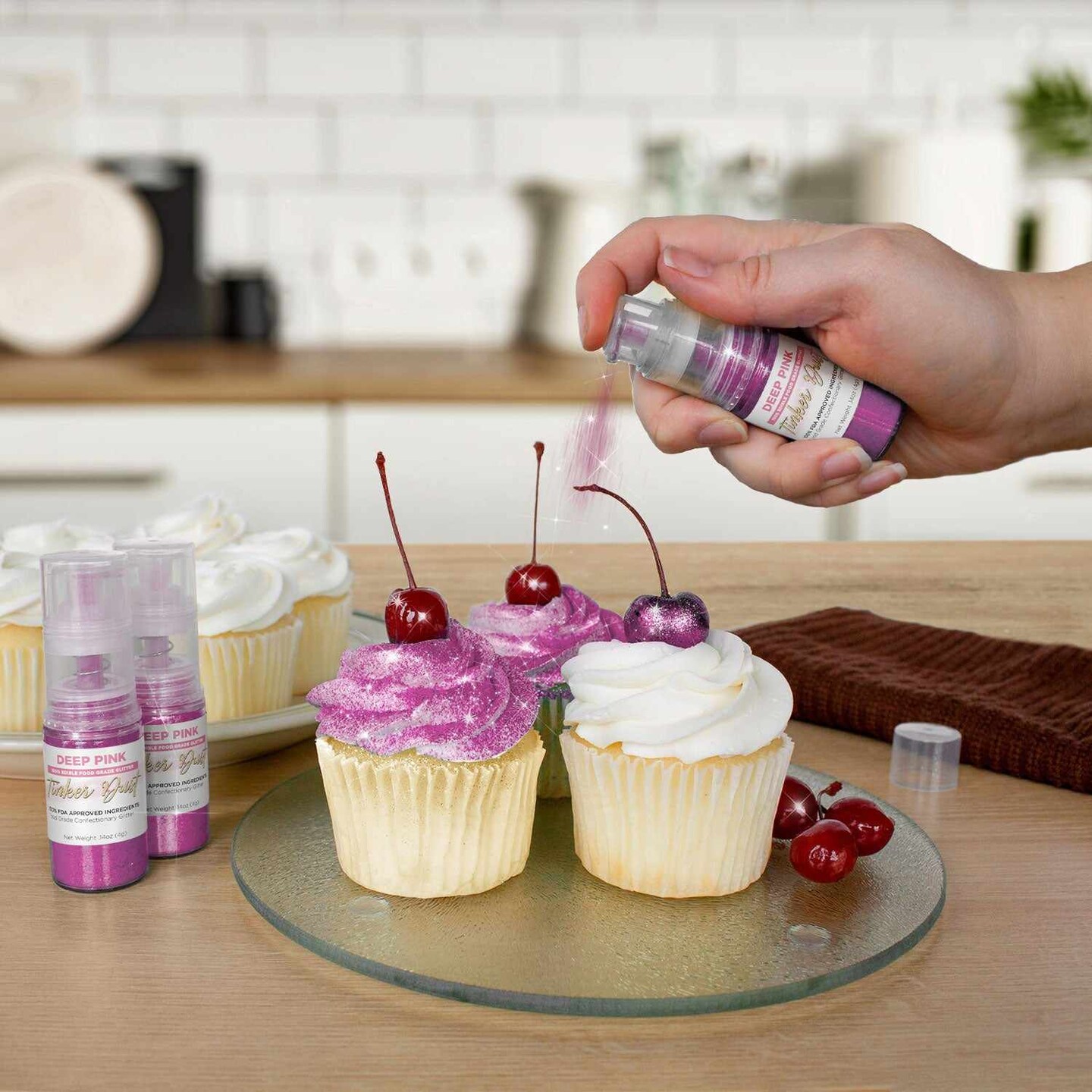 Bakell - Deep Pink Tinker Dust Edible Glitter (4g, 1x Spray Pump) for Food, Desserts, and Beverages!