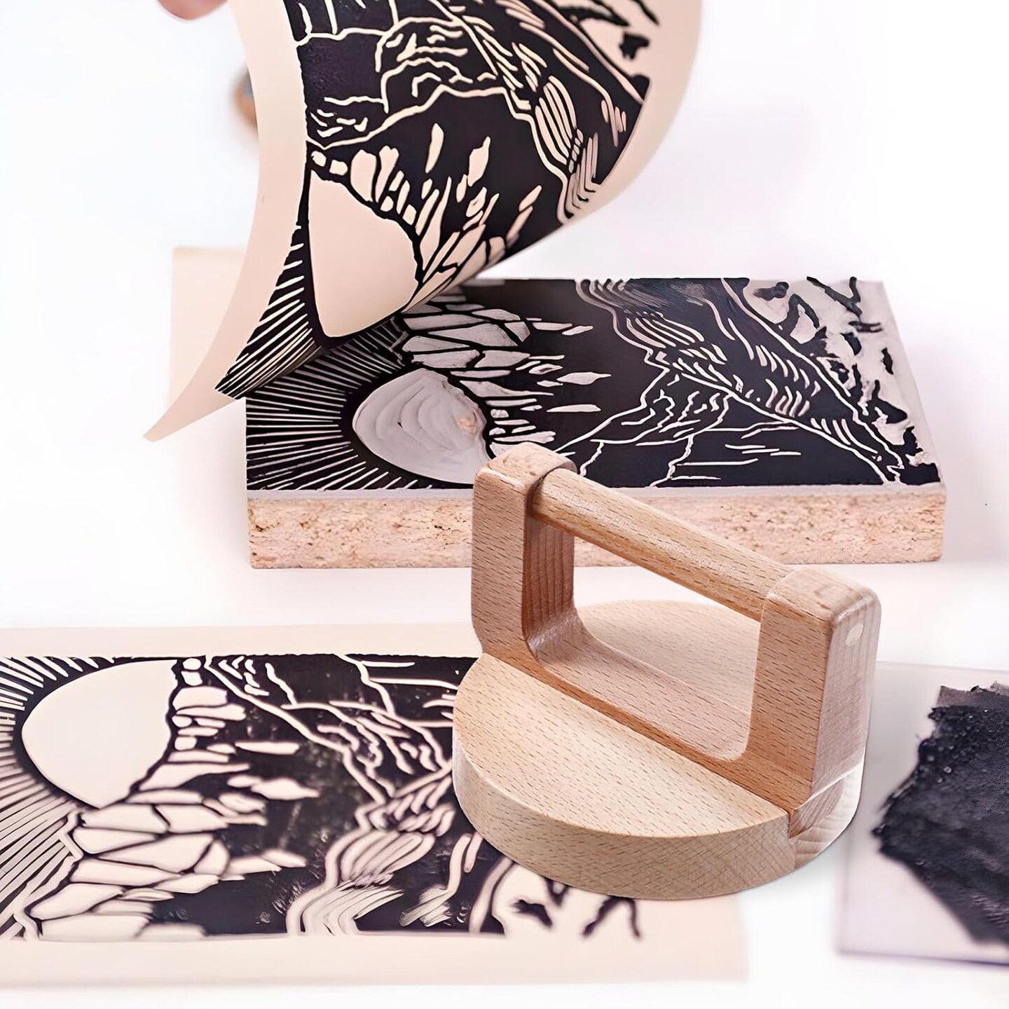 2Pack Block Printing Kit 4 Inch Hand Printed Linoleum Tools with Ergonomic Handle, Linocut Tools Block Printing Supplies for Hand Crafting, Block Printing, Linocut, Scrapbooking