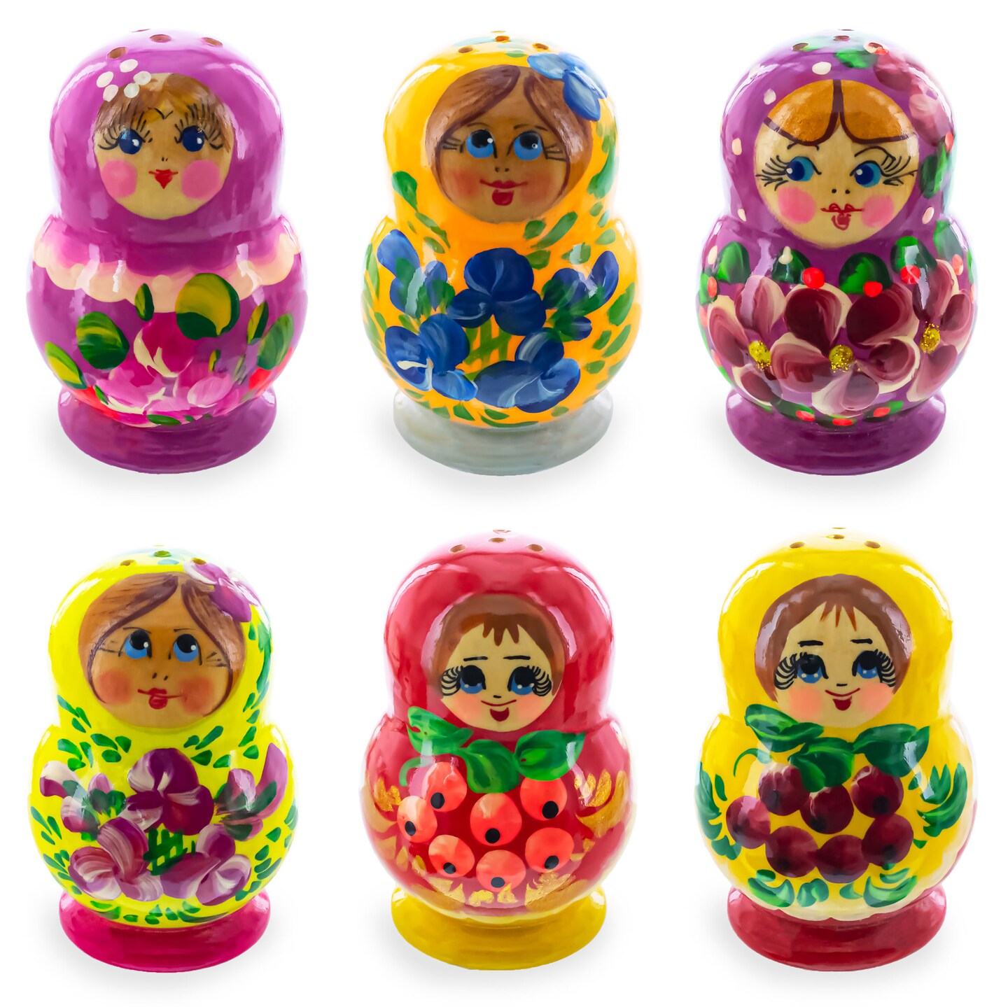 Set of 2 Salt and Pepper Shakers Nesting Dolls in Assortment (Colors May Vary)