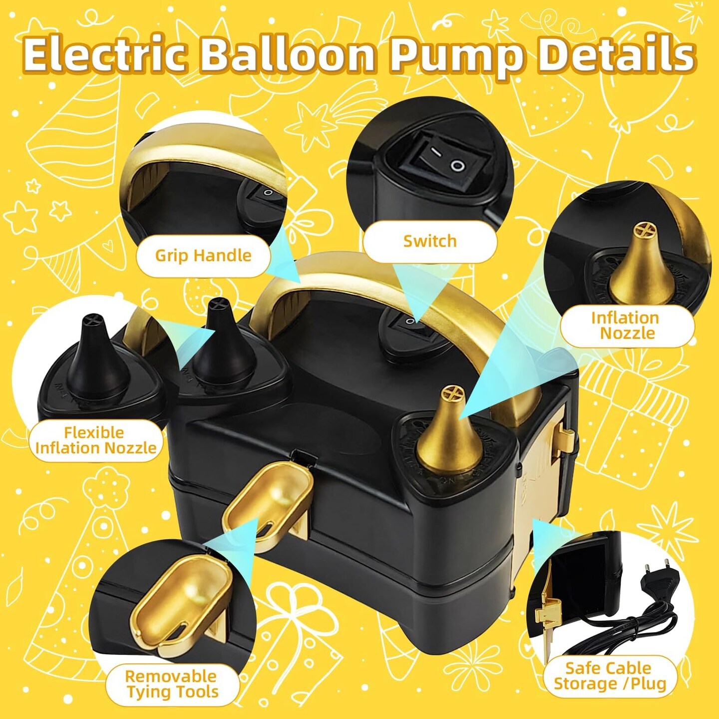 Balloon Pump Electric, Portable Balloon Inflator Pump Electric Air Pump for Balloons Dual Nozzle Electric Balloon Pump for Birthday Wedding Graduation Party Decorations